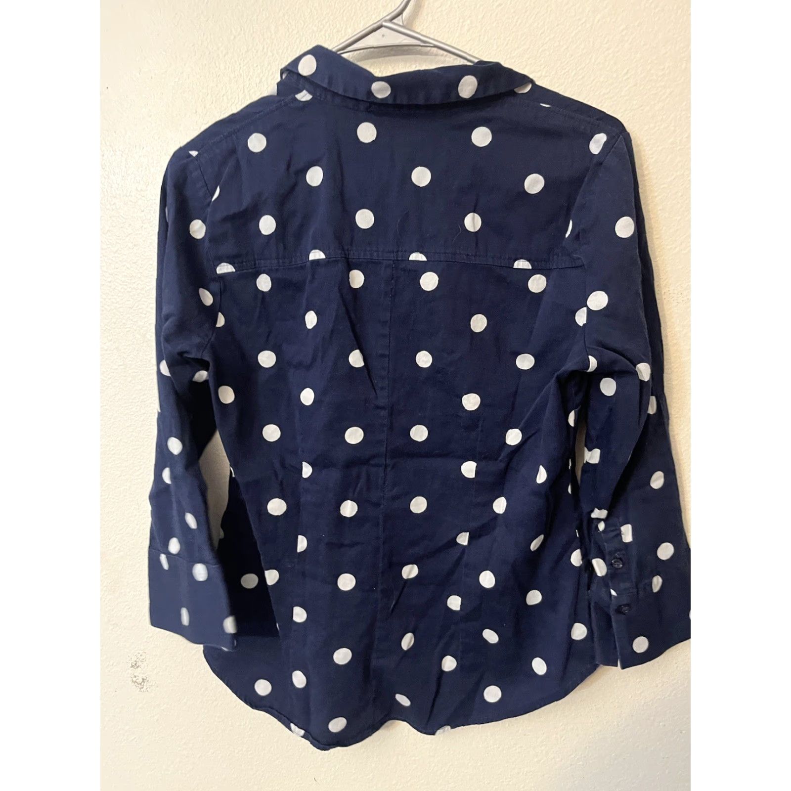 Avenue 7th Avenue Design Studio New York & Company Women Navy Blue Polka Dot Long Sleeve Button-Down Shirt M Size M / US 6-8 / IT 42-44 - 3 Thumbnail