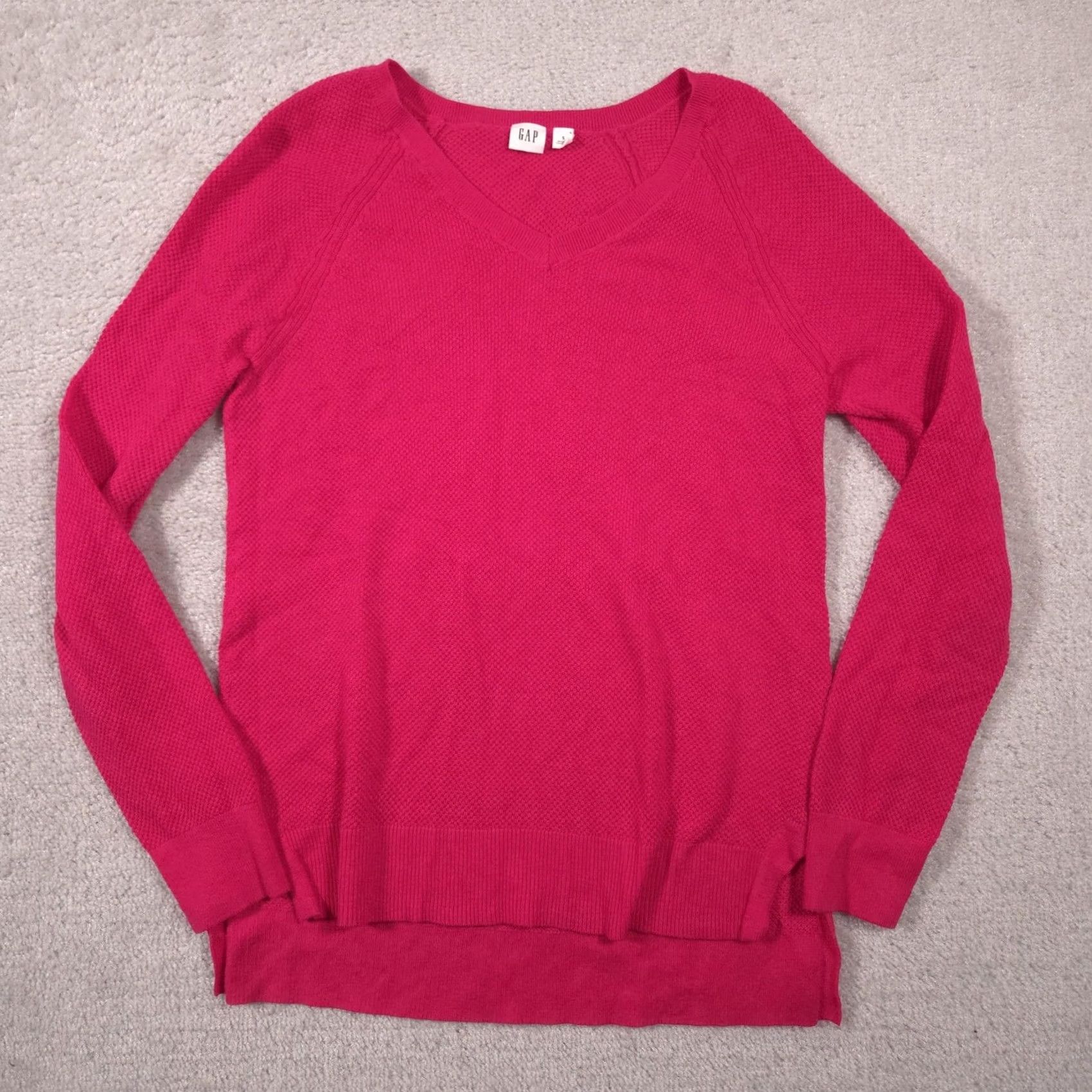 Gap Gap Sweater Womens S Pink V-Neck Waffle Knit Pullover Long Sleeve Pullover Casual Knit Slim Raglan Cuffs Hem Size S / US 4 / IT 40 - 2 Thumbnail