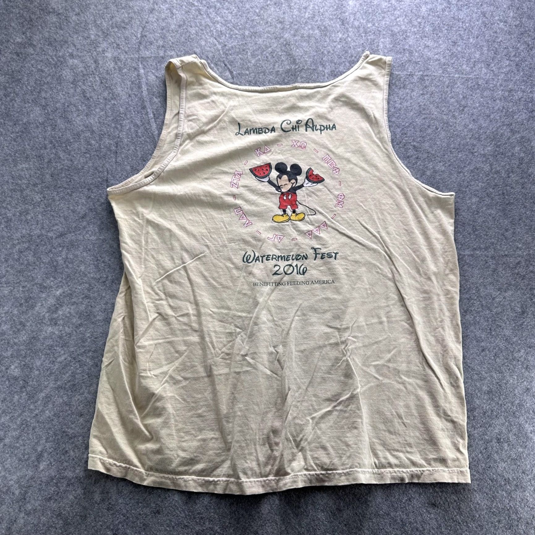 Comfort Colors Disney Mickey Mouse Lambda Chi Alpha Shirt Mens XL Beige Watermelon Fest 2016 Tank Top Size US XL / EU 56 / 4 - 6 Thumbnail
