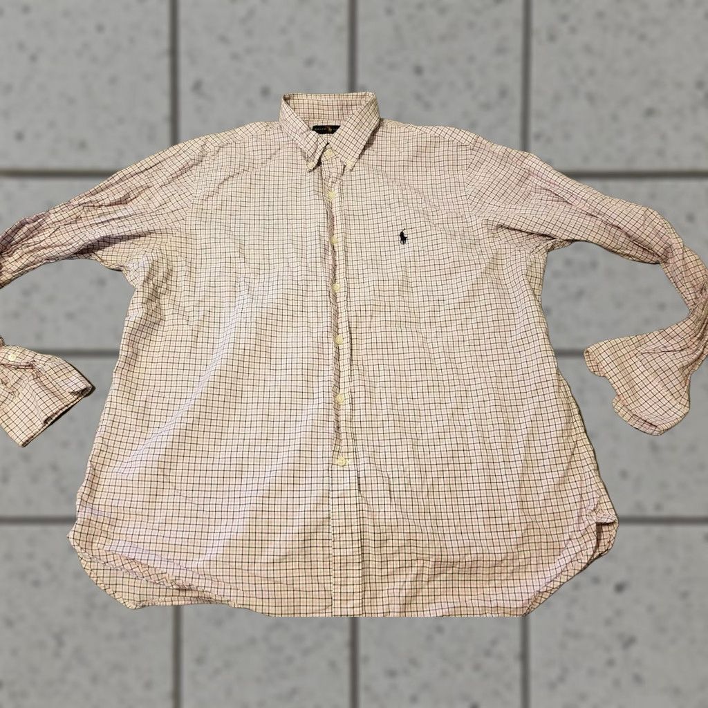 Polo Ralph Lauren Polo Ralph Lauren Dress Shirt Mens 17.5 Pink Cotton Button Check 17 1/2 Regular XS? Size 48R - 1 Thumbnail