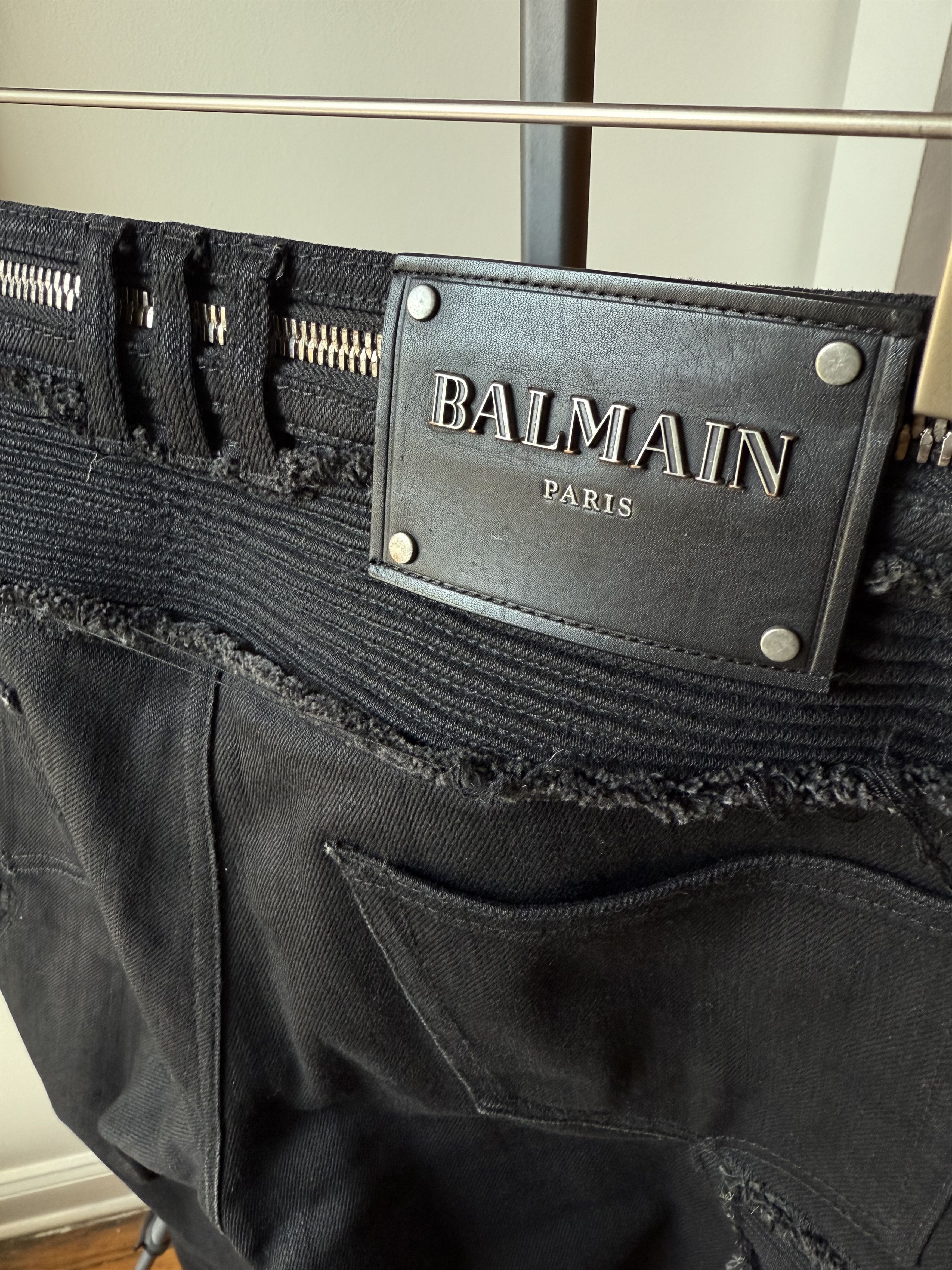 Balmain SS18 Black Ribbed Biker Jeans Size US 33 - 6 Thumbnail