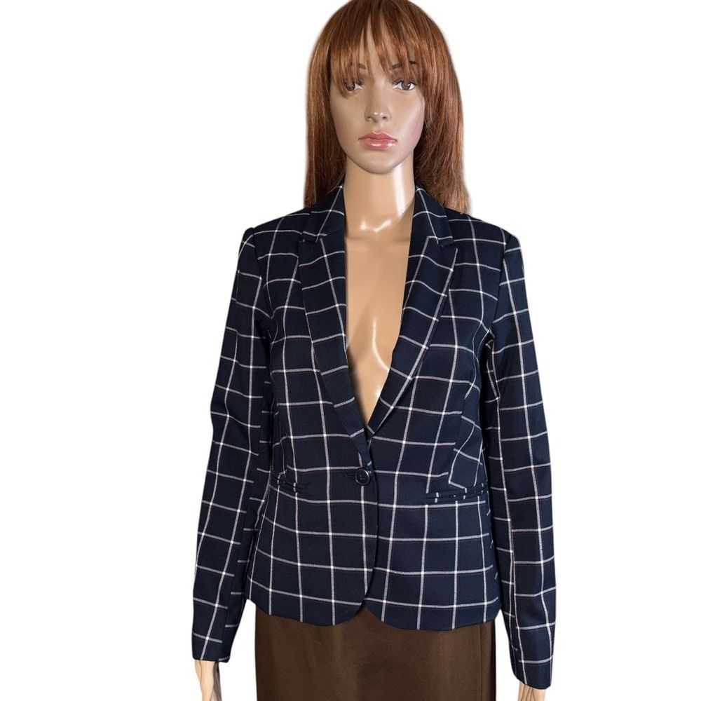 Other NWT New Etam Paris Navy Plaid Blazer Size S Size S / US 4 / IT 40 - 1 Thumbnail