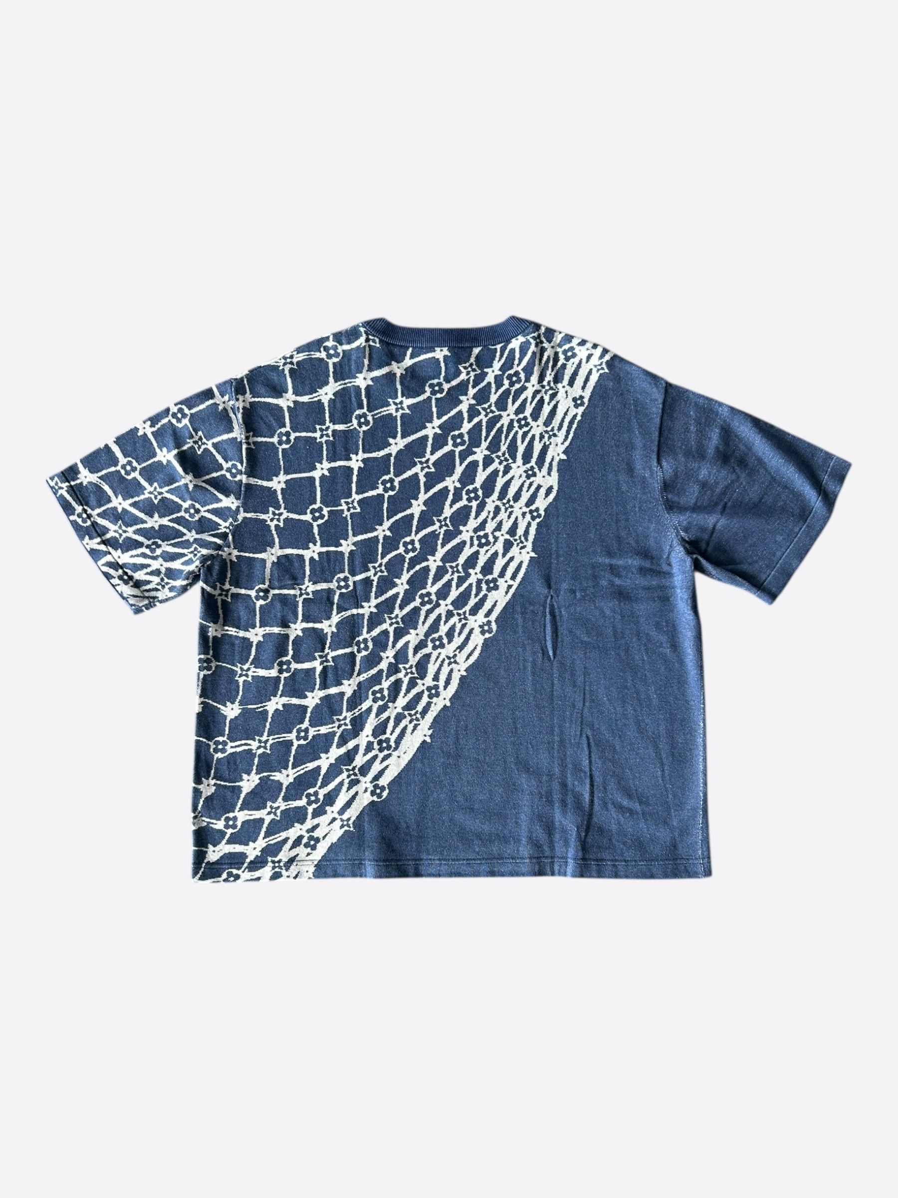 Louis Vuitton Blue & White Barb Wire Monogram Intarsia T-Shirt Size US XXL / EU 58 / 5 - 2 Thumbnail