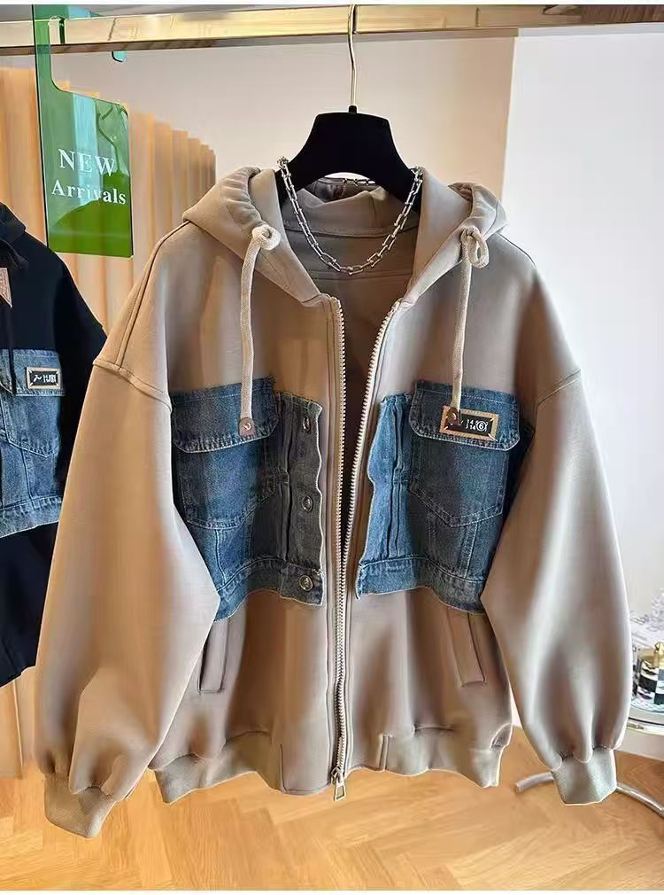 Vintage Denim & Fleece Hybrid Hooded Zip-Up Jacket Size US M / EU 48-50 / 2 - 1 Thumbnail
