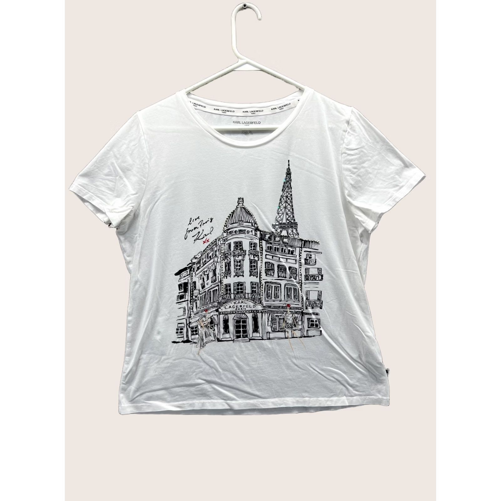 Karl Lagerfeld VINTAGE Karl Lagerfeld Paris Shirt Womens L White Crew Neck Paris Graphic Top Size L / US 10 / IT 46 - 1 Thumbnail