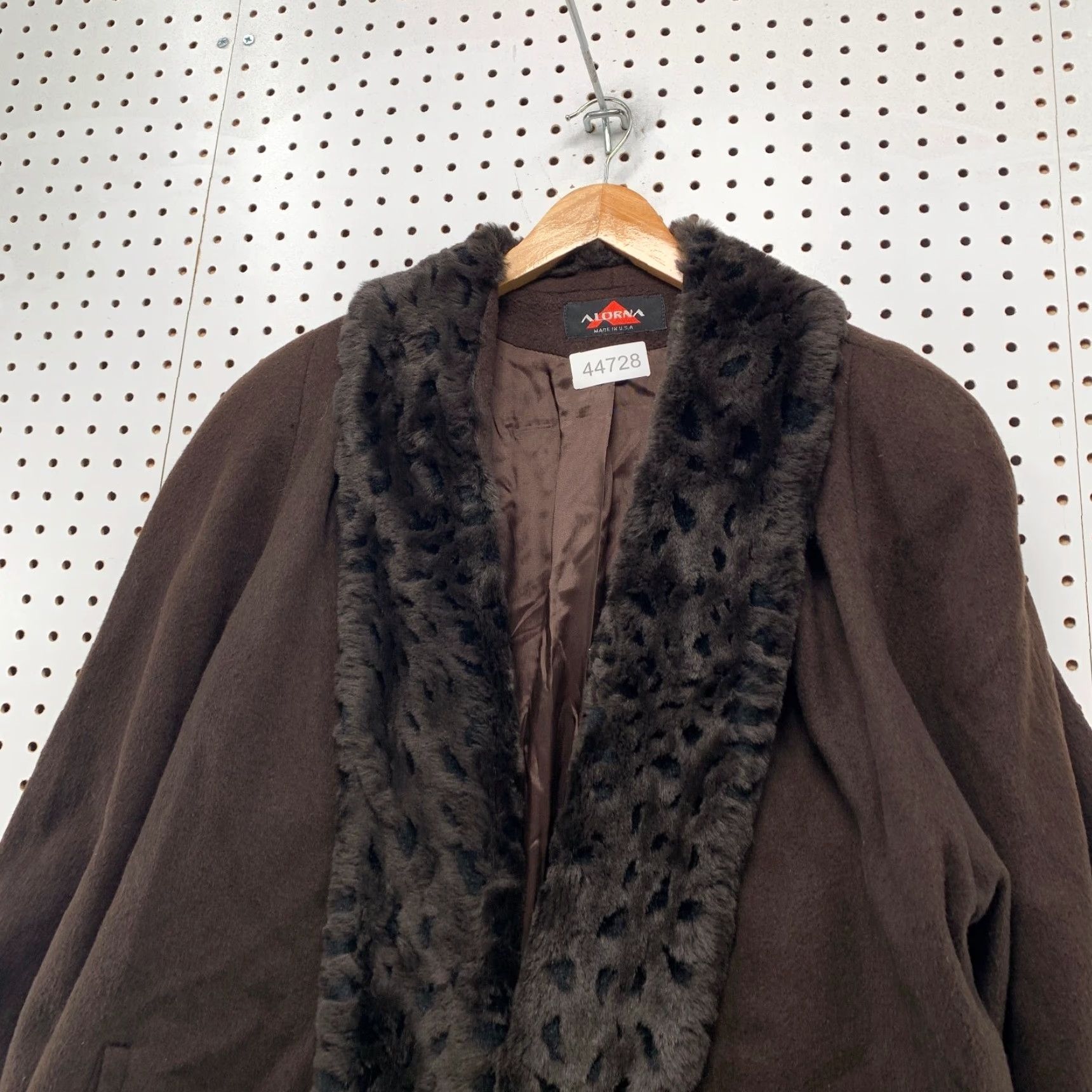 Penn VINTAGE Alorna Wool Coat Womens XL Brown Faux Fur Overcoat Size XL / US 12-14 / IT 48-50 - 3 Thumbnail