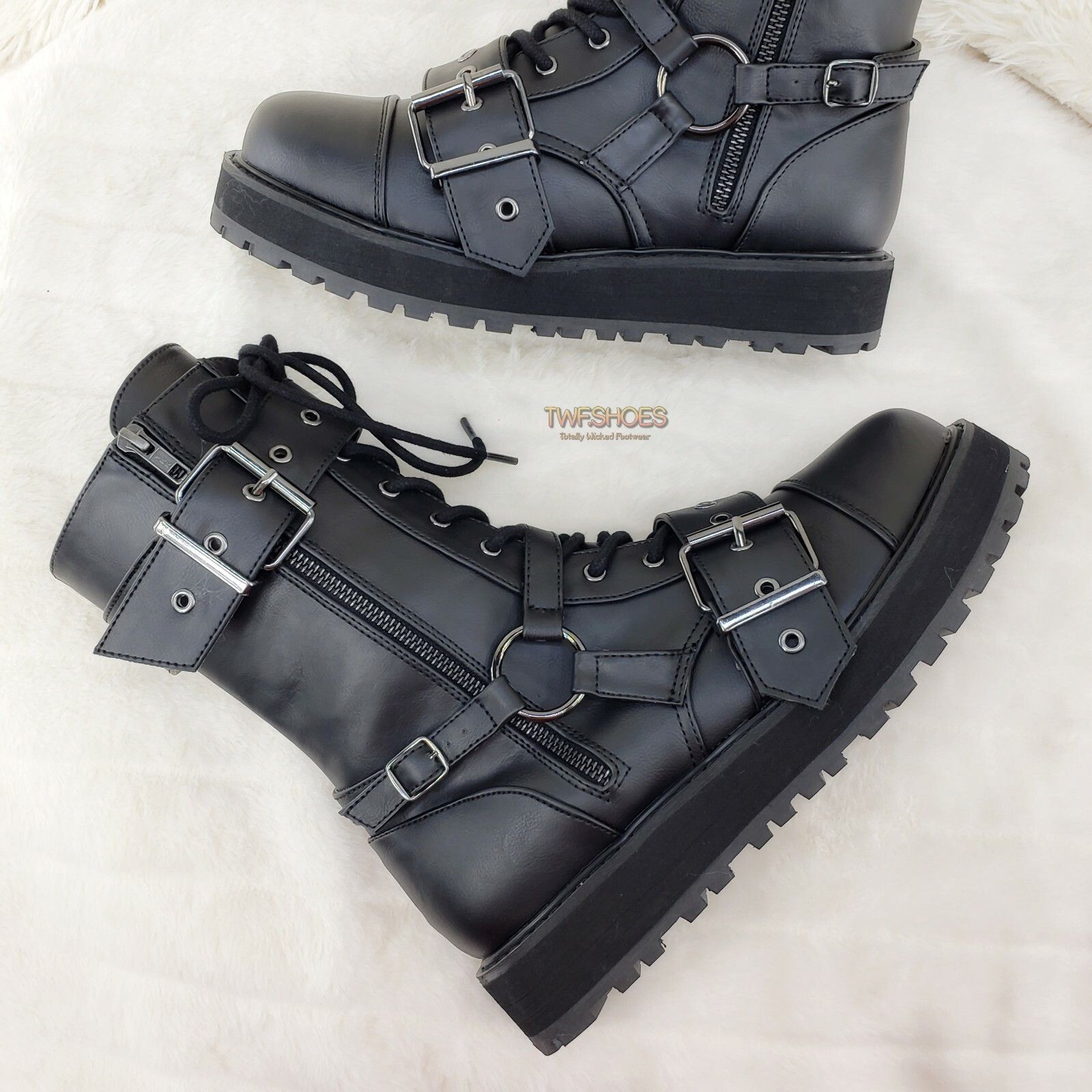 Other DEMONIA Valor 220 Goth Combat Biker Ankle Boots Black Matte Size US 5 / EU 37 - 4 Thumbnail