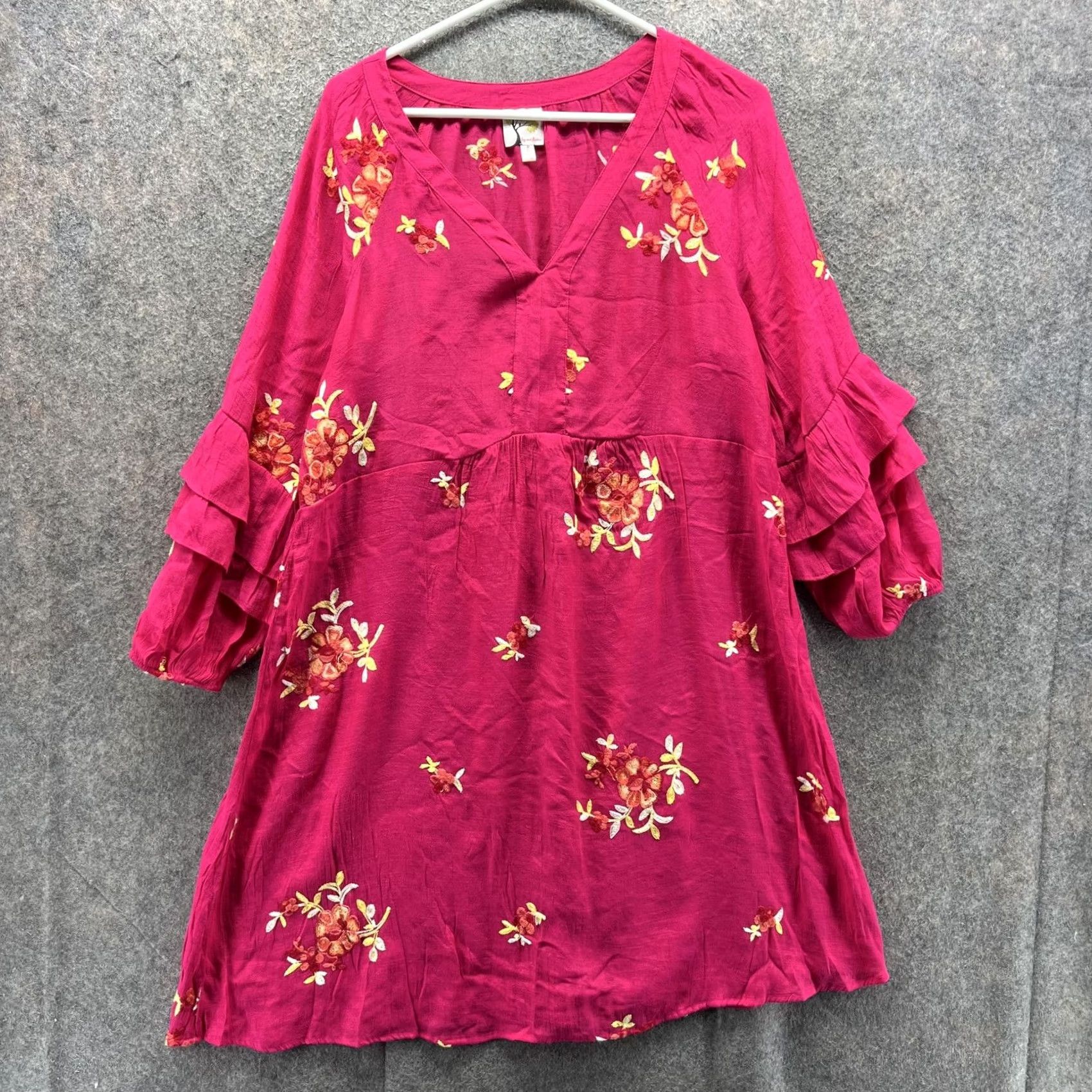 Anthropologie Fig And Flower Shirt Womens Large Pink Anthropologie Floral Ruffle Sleeve Tunic Size L / US 10 / IT 46 - 2 Thumbnail