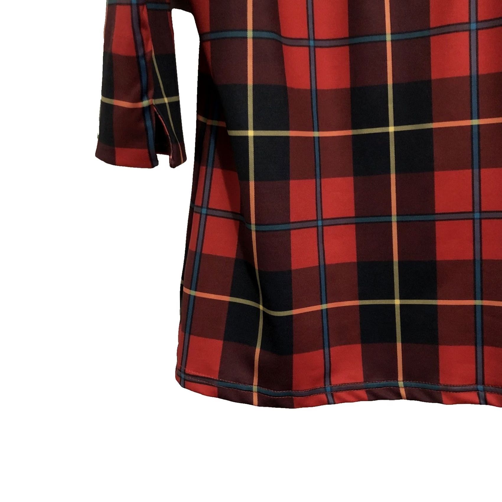 Vintage Gretchen Scott Blouse Middleton Red Plaid 3/4 Sleeve Ruffle Neck Top M Women Size M / US 6-8 / IT 42-44 - 4 Thumbnail