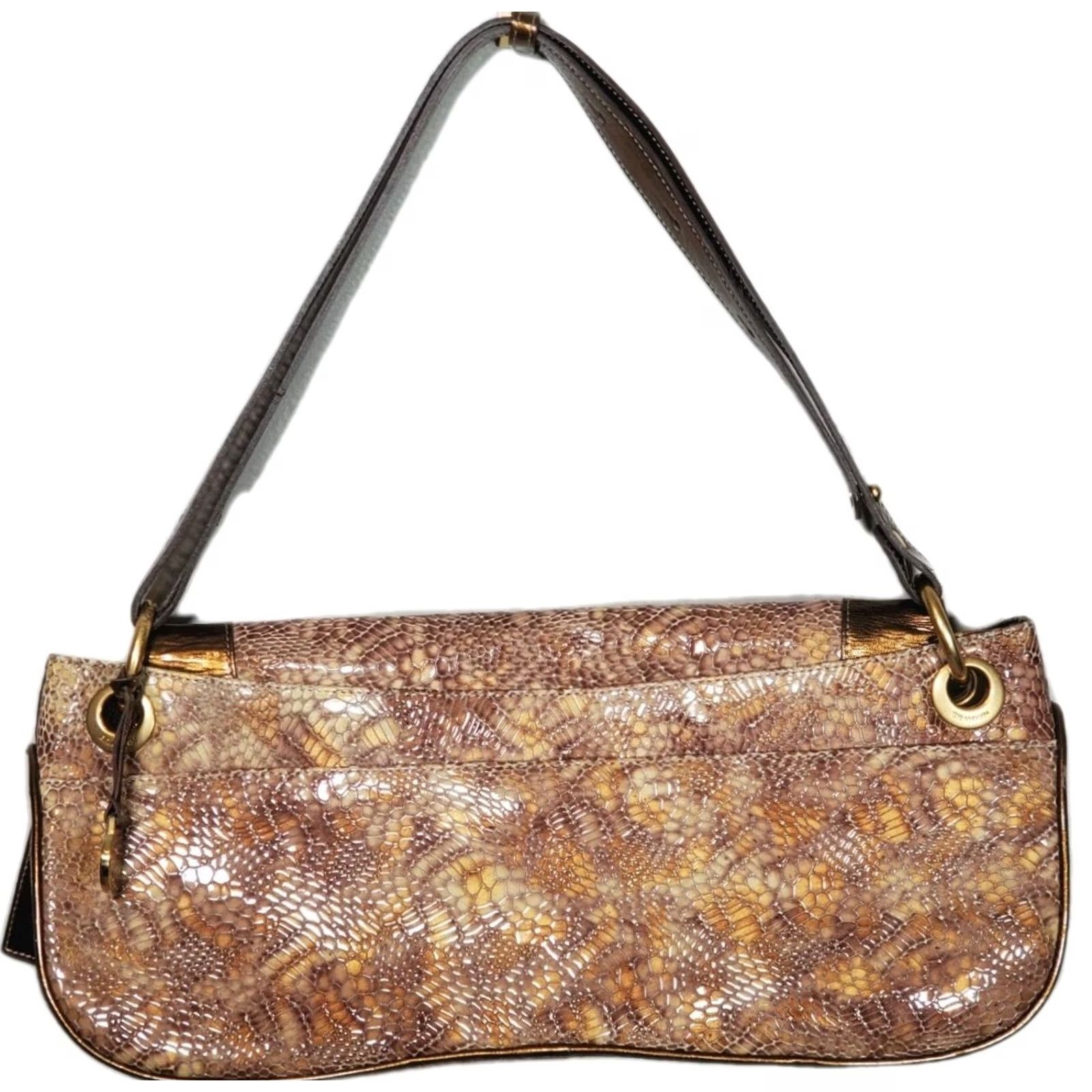 BRAHMIN VINTAGE Brahmin Simone Patent Python Wide Shoulder Bag Bronze Gold 814291BZ Dillard's Womens Bag 7 15 in Snake Rare Size ONE SIZE - 3 Thumbnail