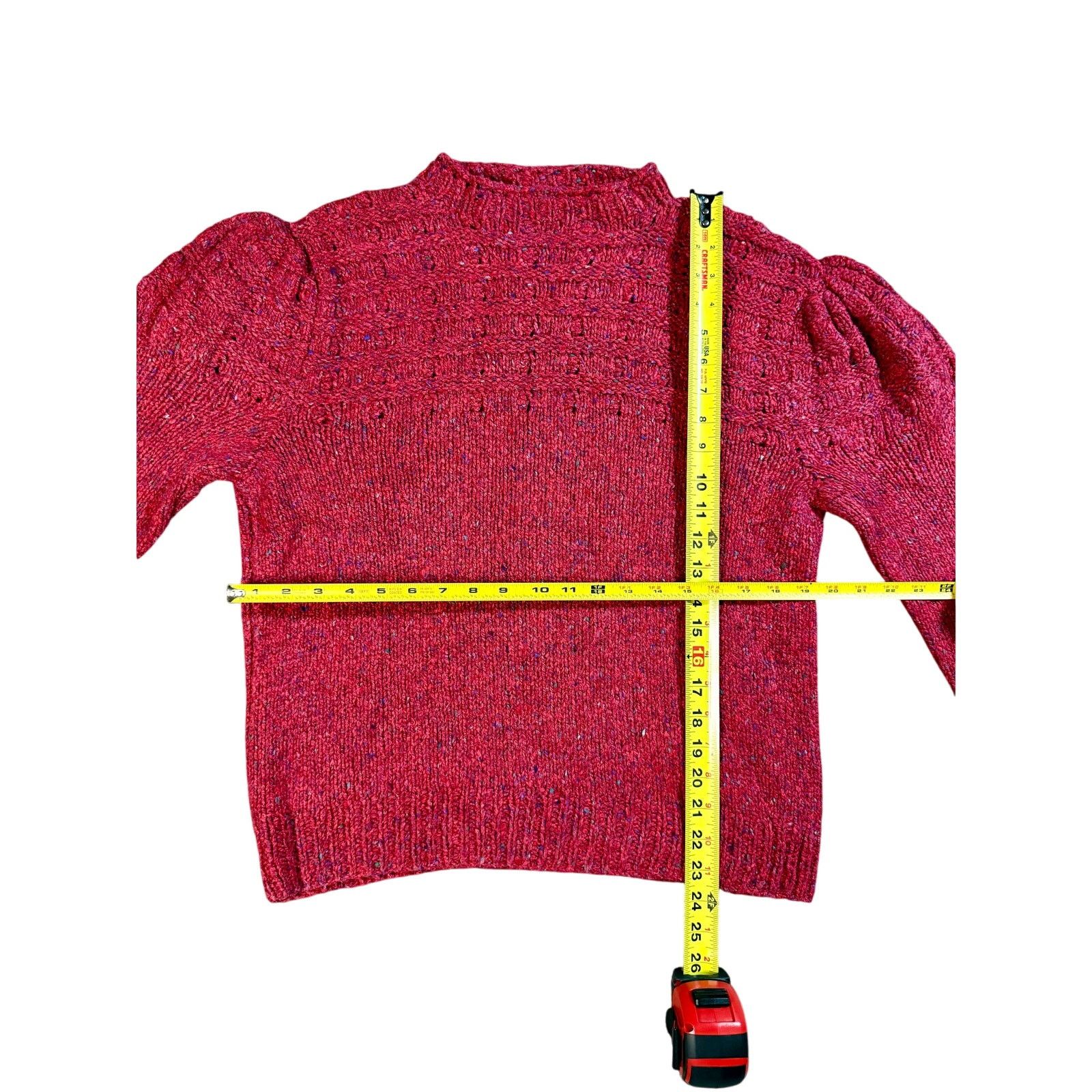 Vintage Vintage Hand Knitted Red Sweater with Puff Sleeves Size M / US 6-8 / IT 42-44 - 2 Thumbnail