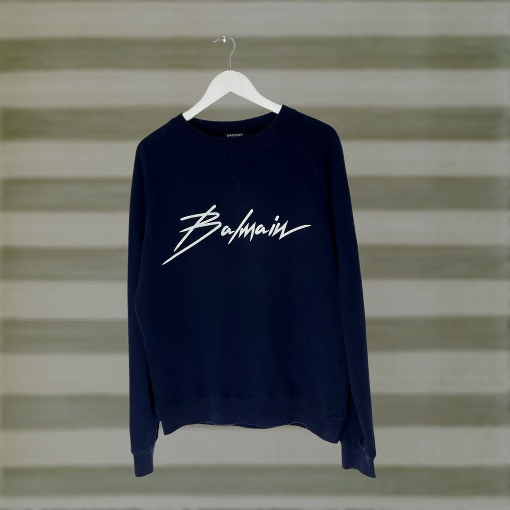 Balmain Balmain Sweatshirt Mens L Logo Crew Neck Navy Blue Designer Paris Pullover Regular All Seasons Size US L / EU 52-54 / 3 - 1 Thumbnail