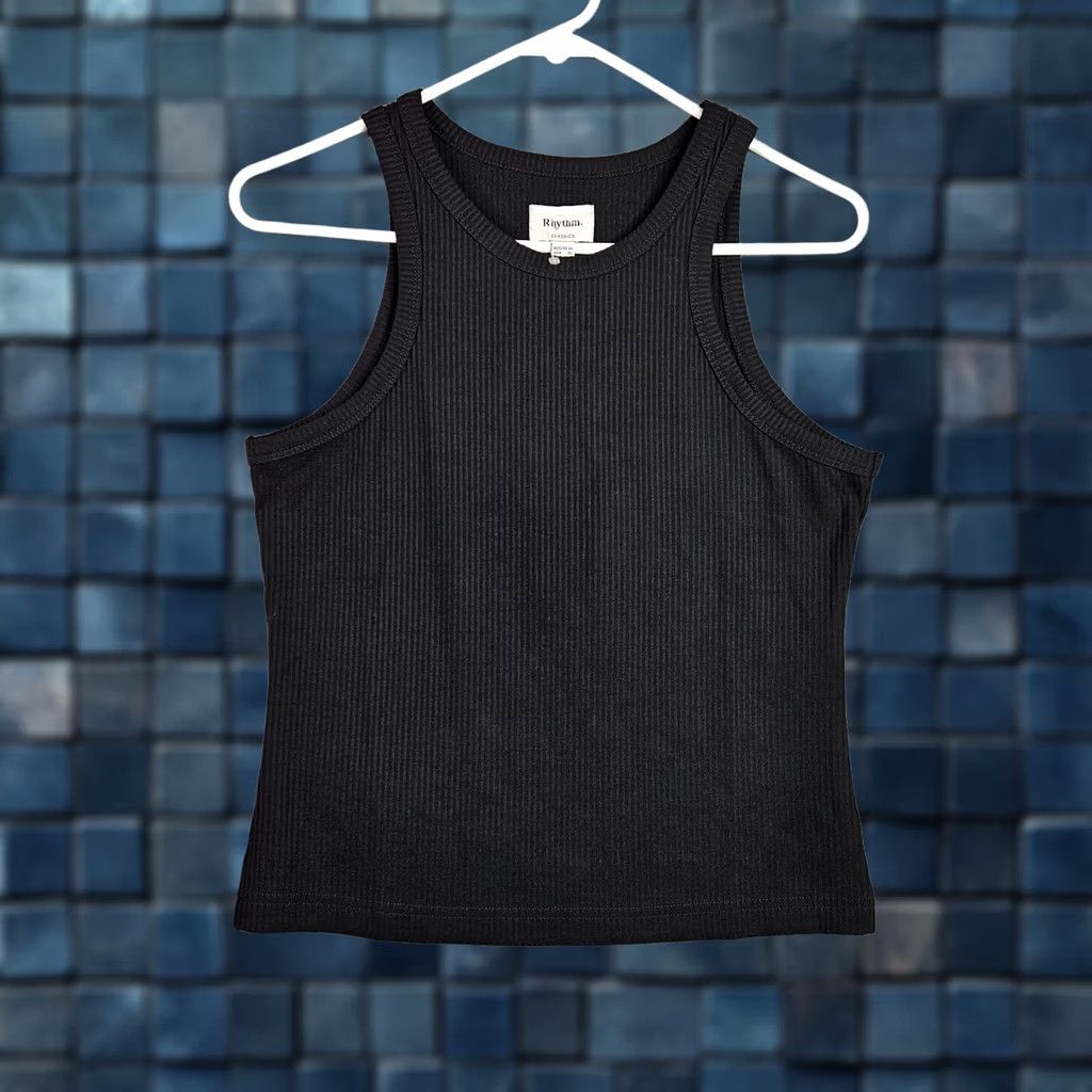 Rhythm Rhythm. Women's Black Ribbed Classic Tank Top XL Sleeveless Round Neck Size XL / US 12-14 / IT 48-50 - 1 Thumbnail