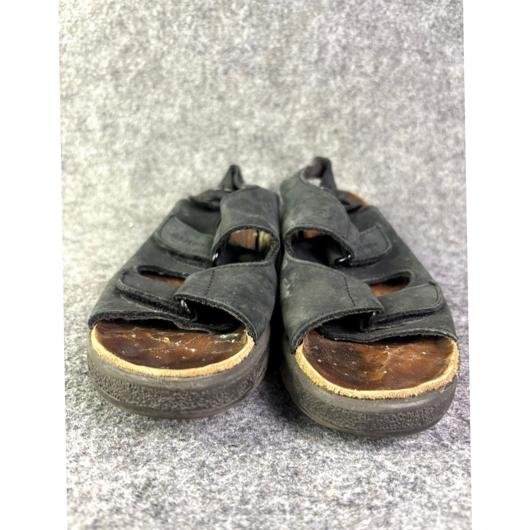 Vintage Fly Flot Sandals Womens 40 Black Leather Slingback Wedge Italy Size US 10 / IT 40 - 2 Thumbnail