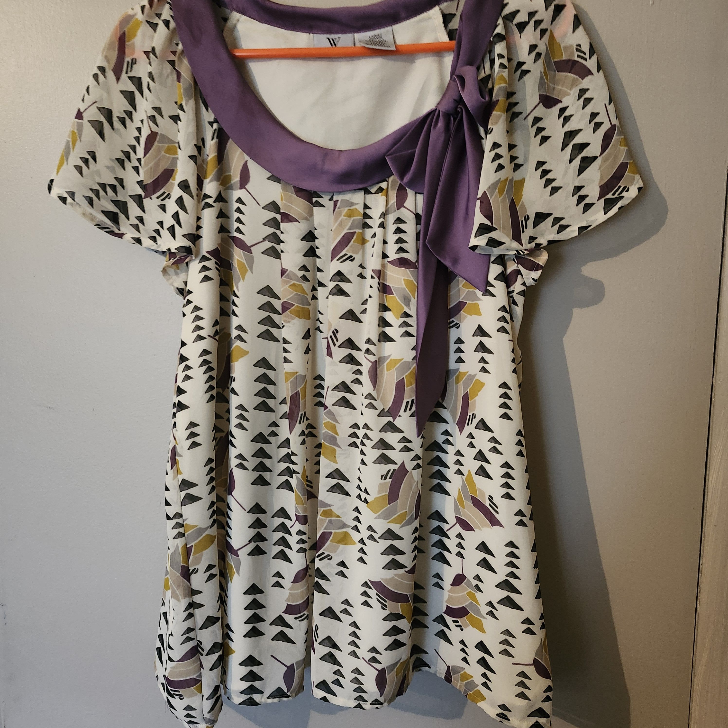 Worthington Worthington Large Blouse Purple Bow Neck Geometric Print Size L / US 10 / IT 46 - 9 Thumbnail