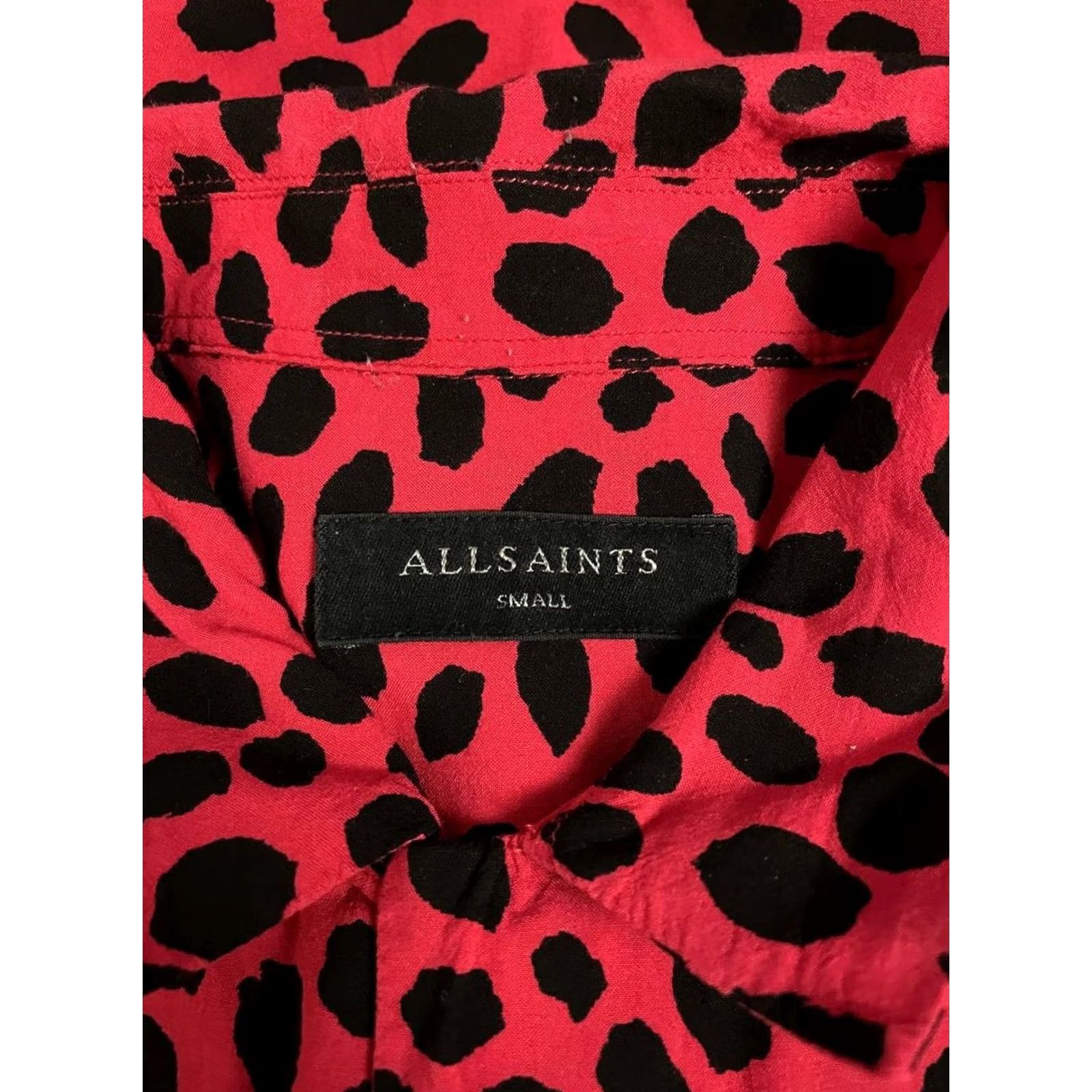 Allsaints AllSaints Shirt Mens S Red Black Viscose Cotton Animal Pattern Short Sleeve Button-Up Button-Down Collar Classic Modern Outdoor Mens Size US S / EU 44-46 / 1 - 3 Thumbnail
