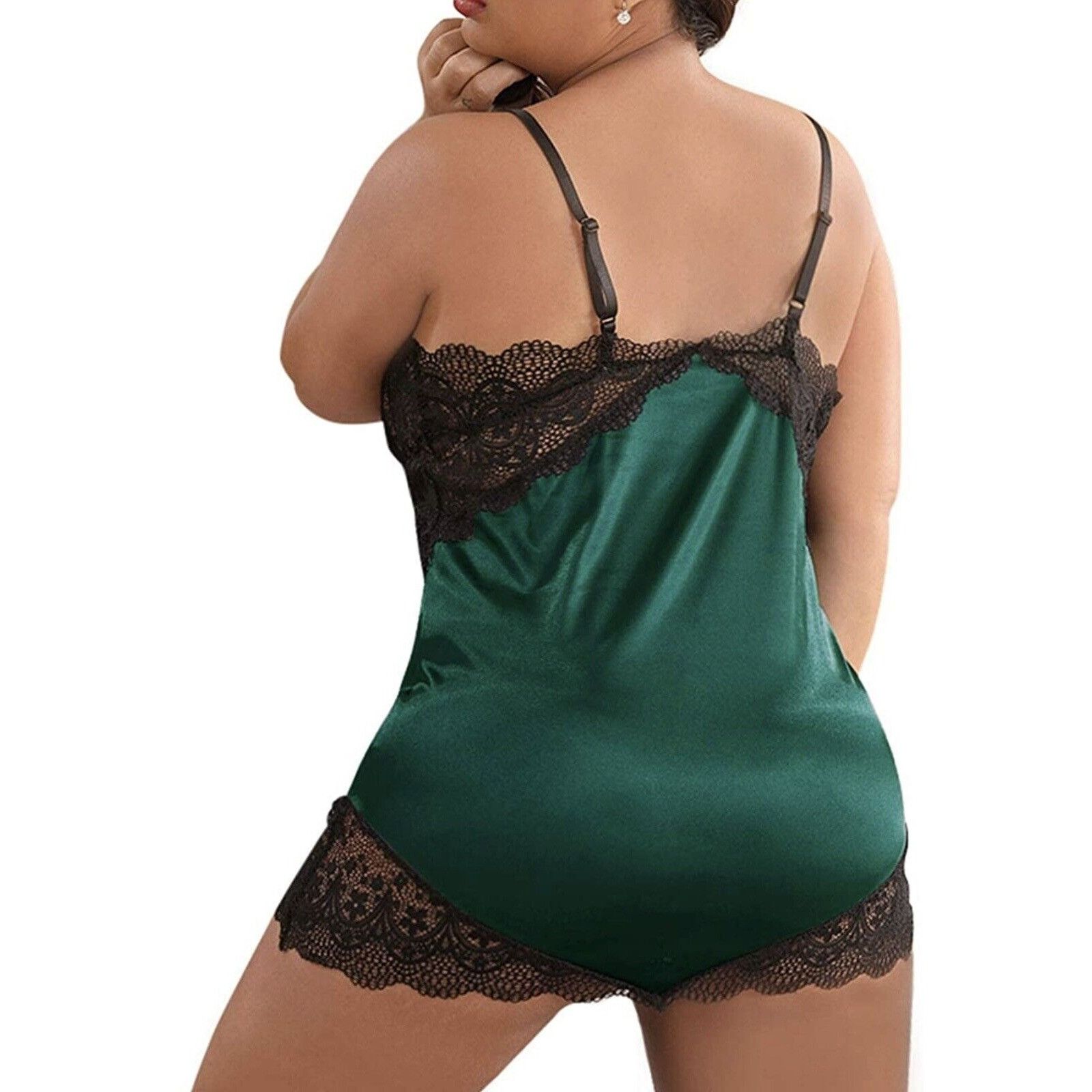 Other Women Plus Size V Neck Lace Satin Lingerie Babydoll Silky Ch Size ONE SIZE - 2 Thumbnail