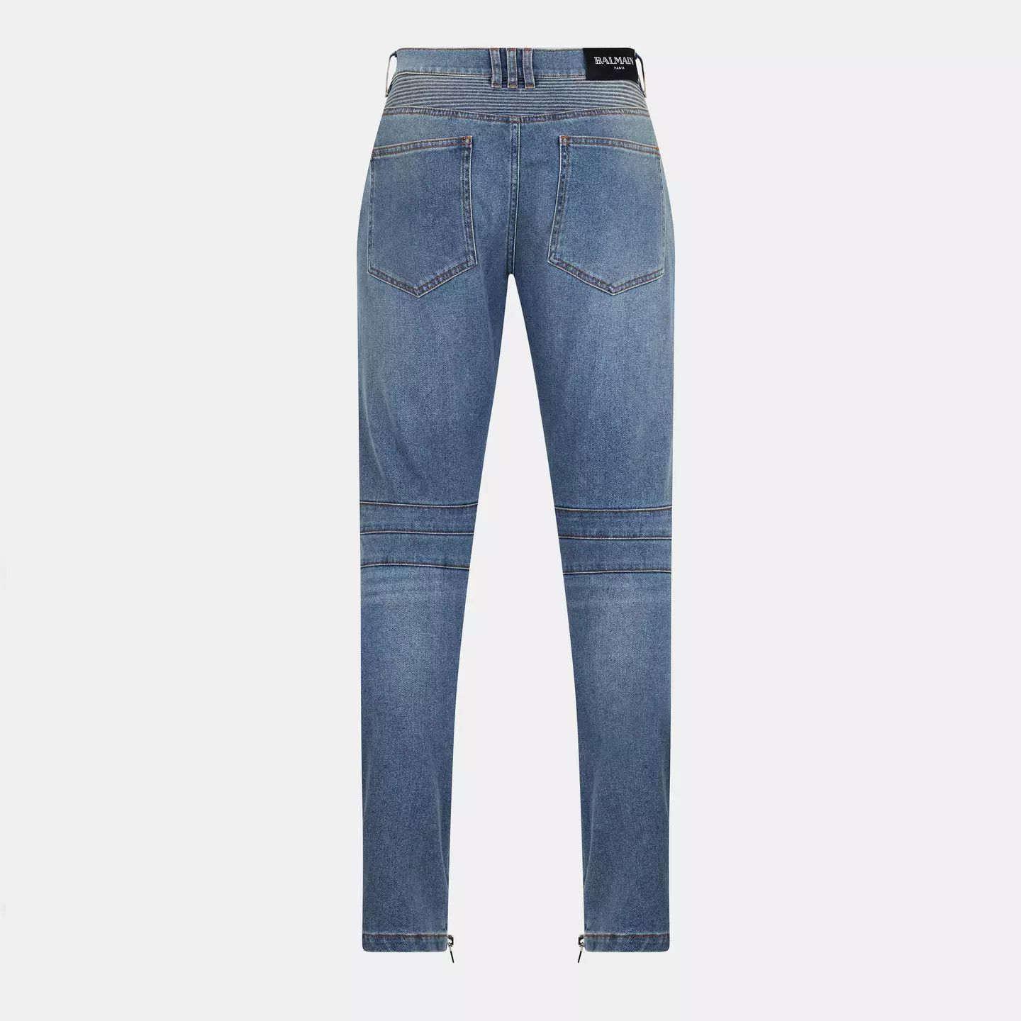 Balmain o1g2r1mq0426 Biker Ribbed Straight Leg Jeans in Blue Size US 34 / EU 50 - 2 Thumbnail