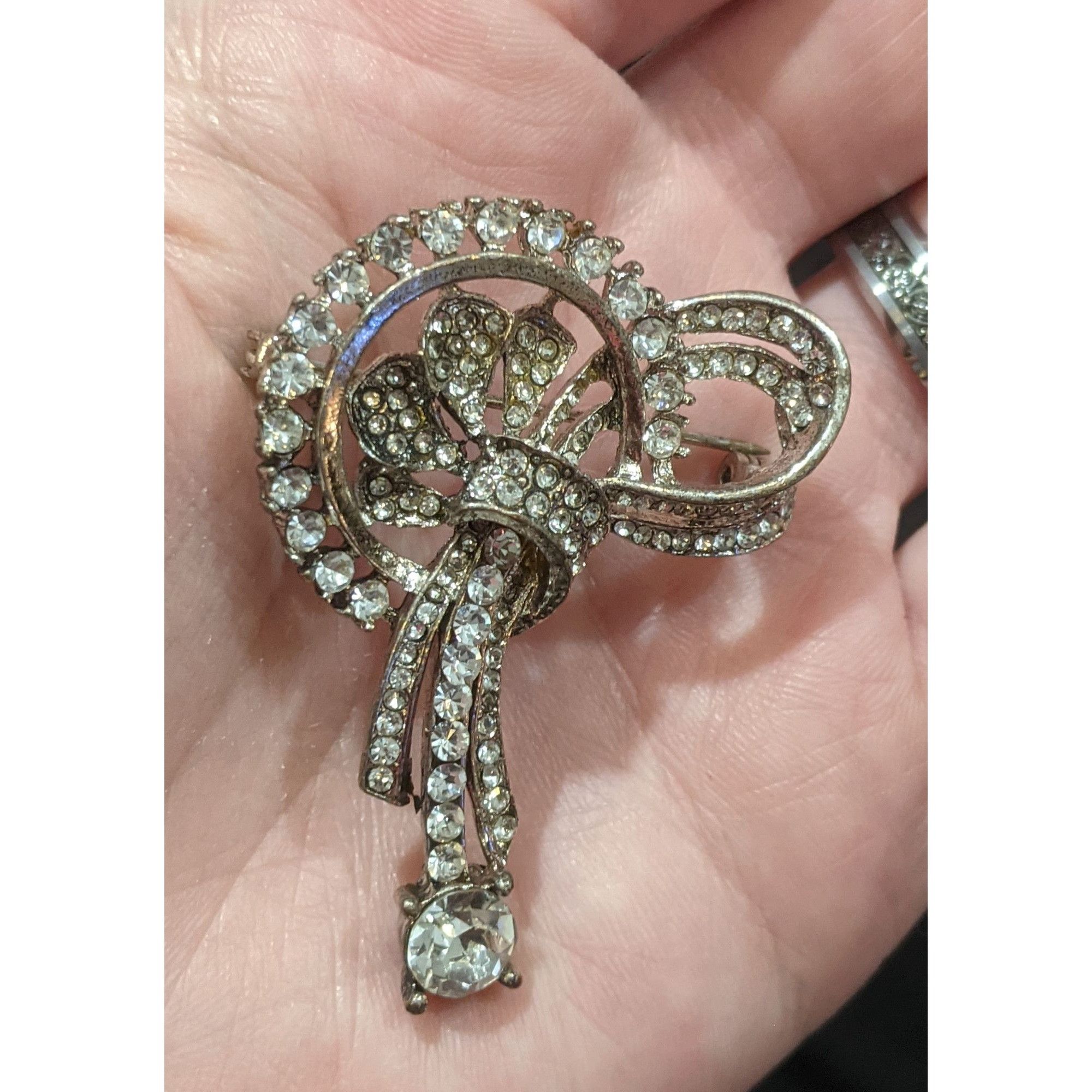 Other Vintage Art Deco Silver Tone Rhinestone Brooch Size ONE SIZE - 2 Thumbnail