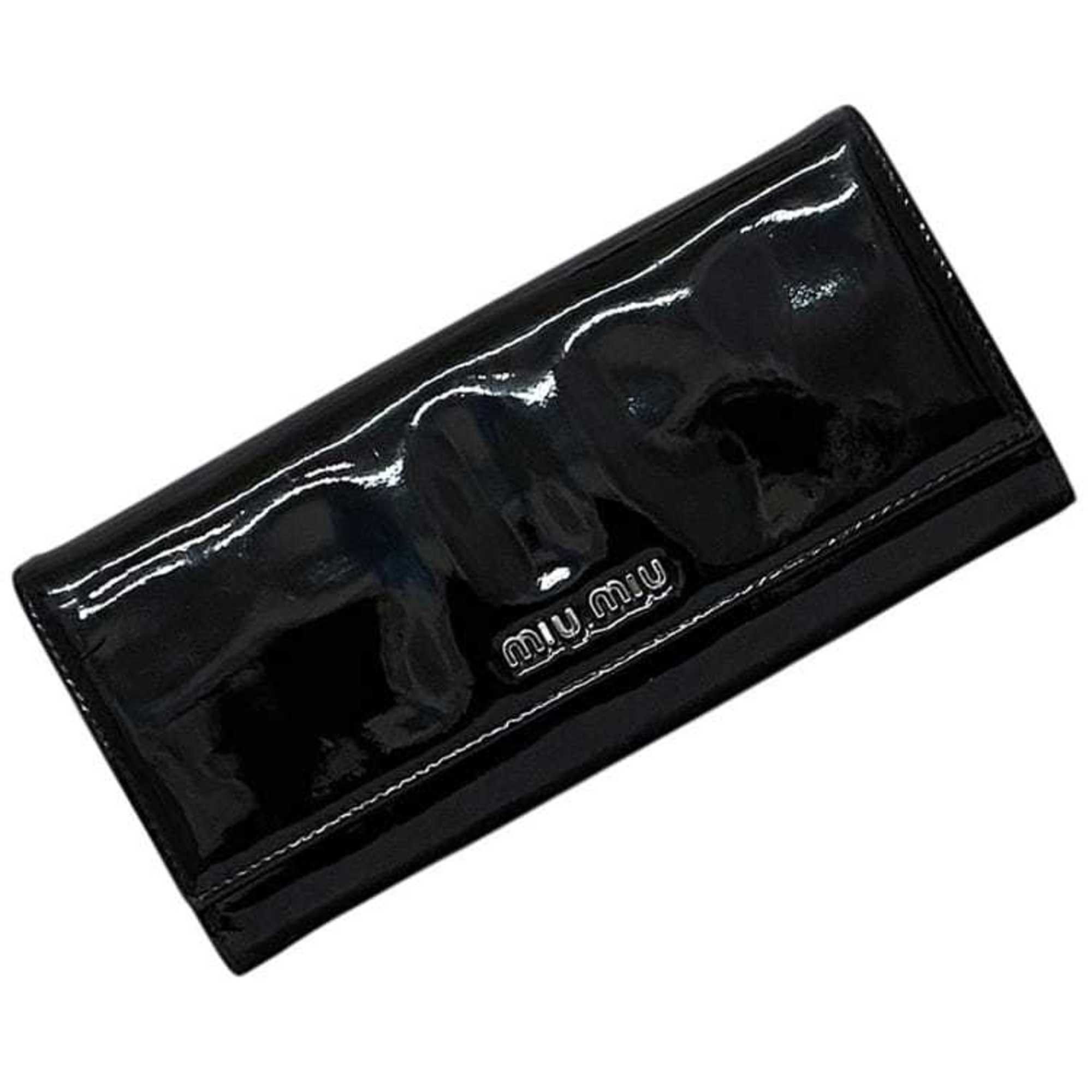 Miu Miu Miu Bifold Long Wallet ec-23768 Black Patent Leather
