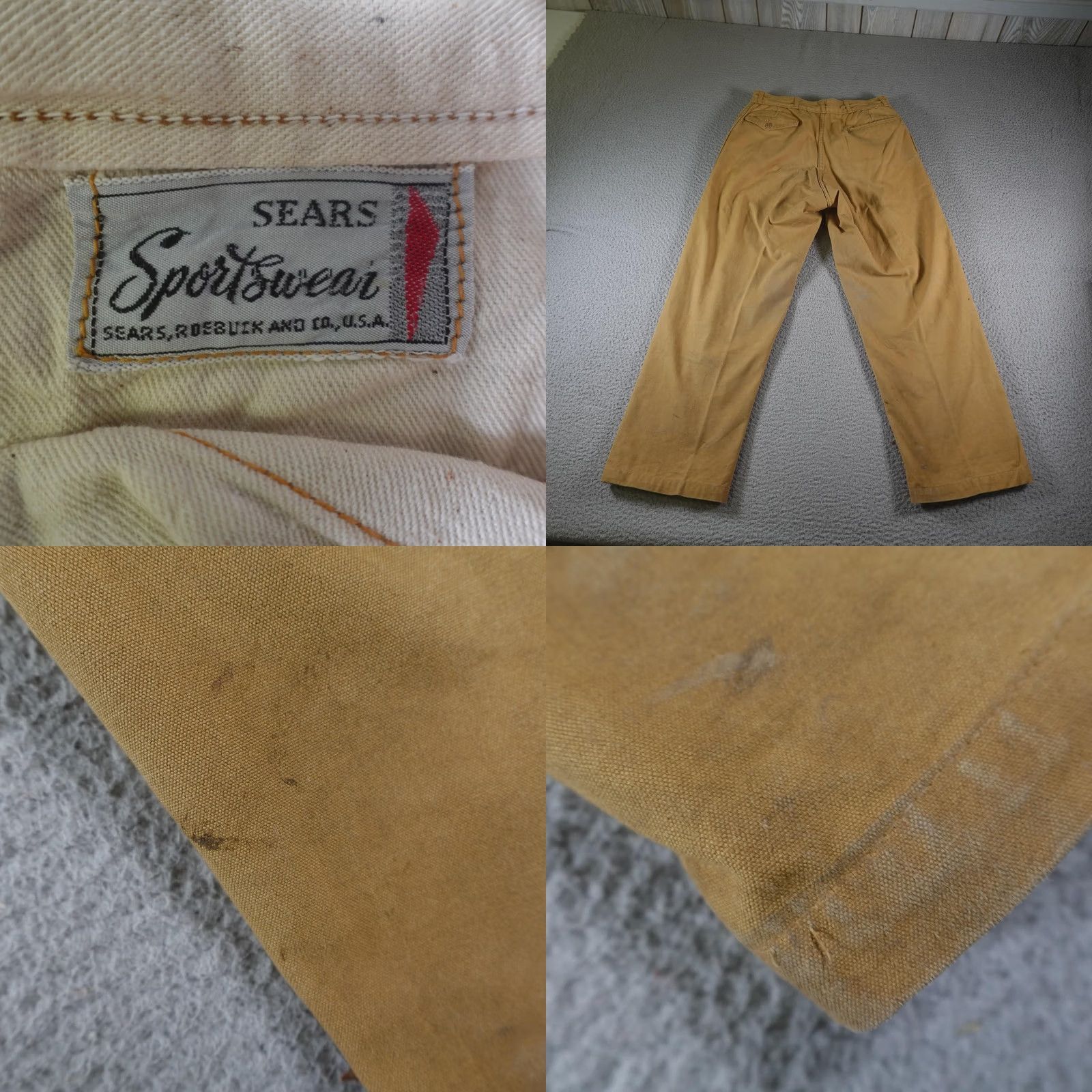 Sears VINTAGE Sears Pants Mens 29x27 Beige Canvas Khaki Workwear Pleated Straight Leg Pants Mens Beige Canvas Workwear Slaw Pocket 27 Inseam Size US 29 - 9 Thumbnail