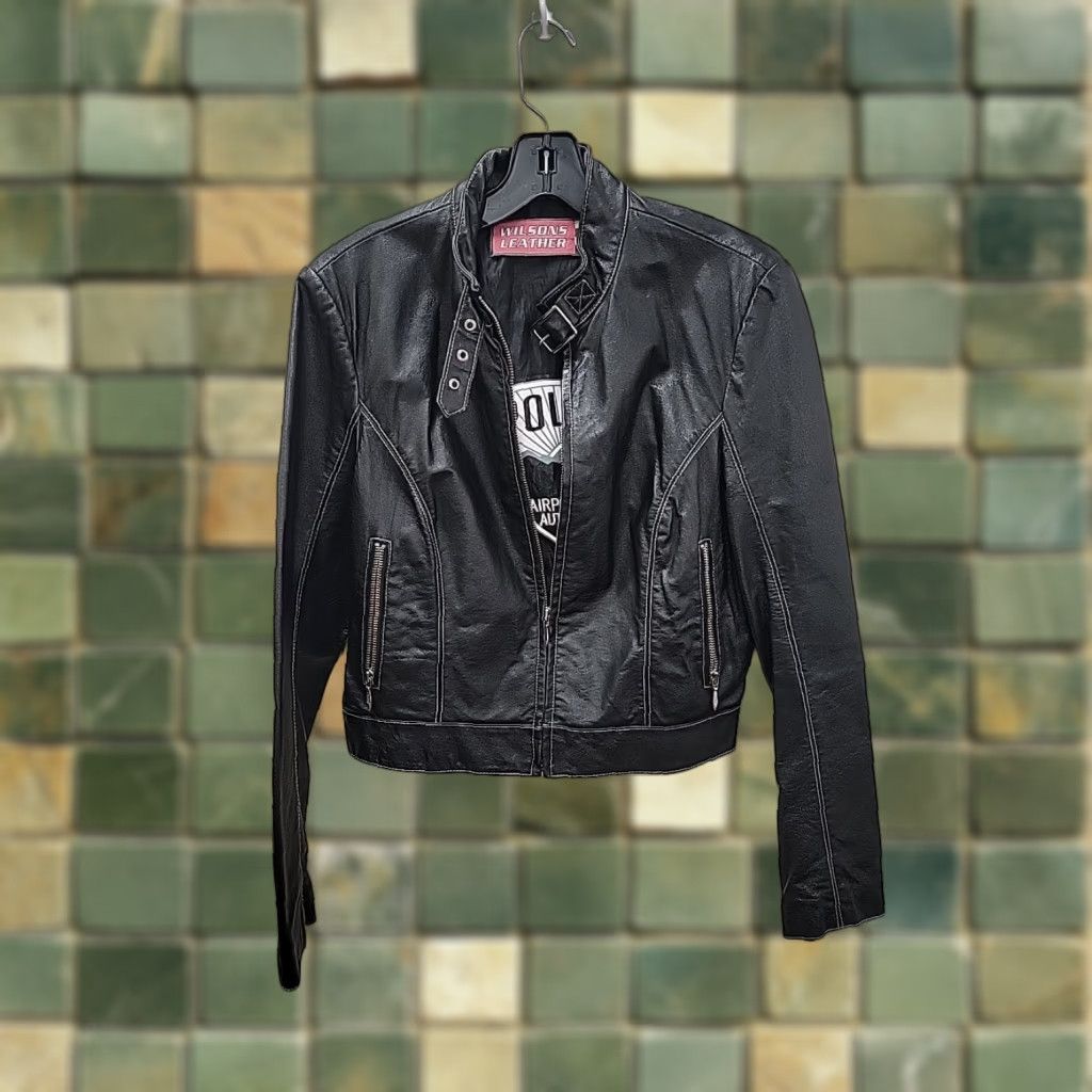 Vintage VINTAGE Wilson's Leather Women's Jacket Black Biker 90s Size L Steel Zipper Mens? Size L / US 10 / IT 46 - 1 Thumbnail