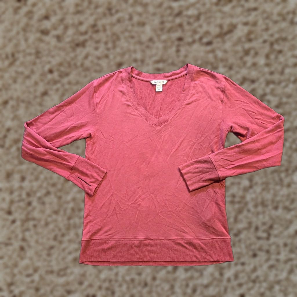 Athleta Athleta Top Womens Medium Pink V-Neck Long Sleeve Stretch Casual Shirt Size M / US 6-8 / IT 42-44 - 1 Thumbnail