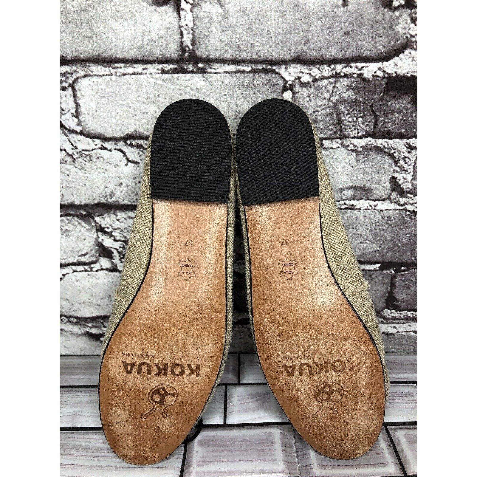 Other Kokua Tan Canvas Fabric Black Bow Casual Ballet Flats Shoes Size US 6.5 / IT 36.5 - 11 Thumbnail