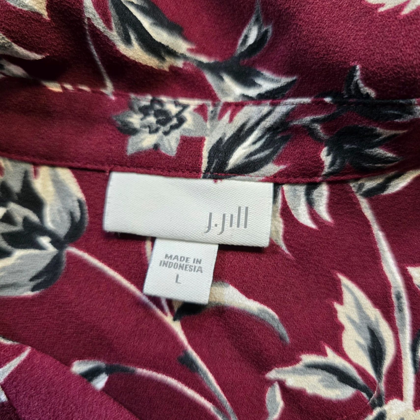 J. Jill J Jill Top Women Large Red Floral Button-Up Tunic Long Sleeve Career Casual Shirt Size L / US 10 / IT 46 - 4 Thumbnail