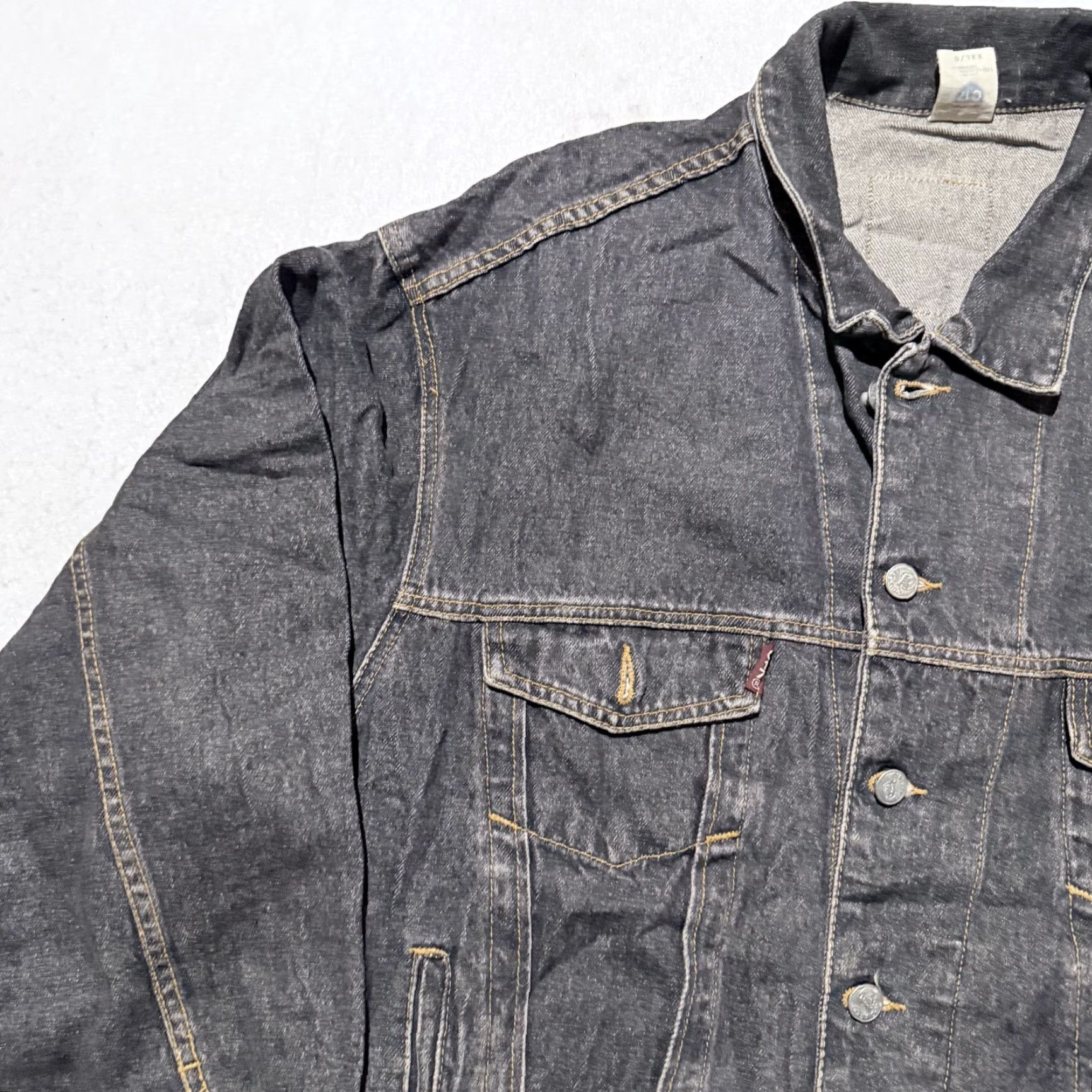 Denime Vintage Cedixsept Trucker Jacket Mens Black Denim Boxy Biker - 2XL Size US XXL / EU 58 / 5 - 3 Thumbnail