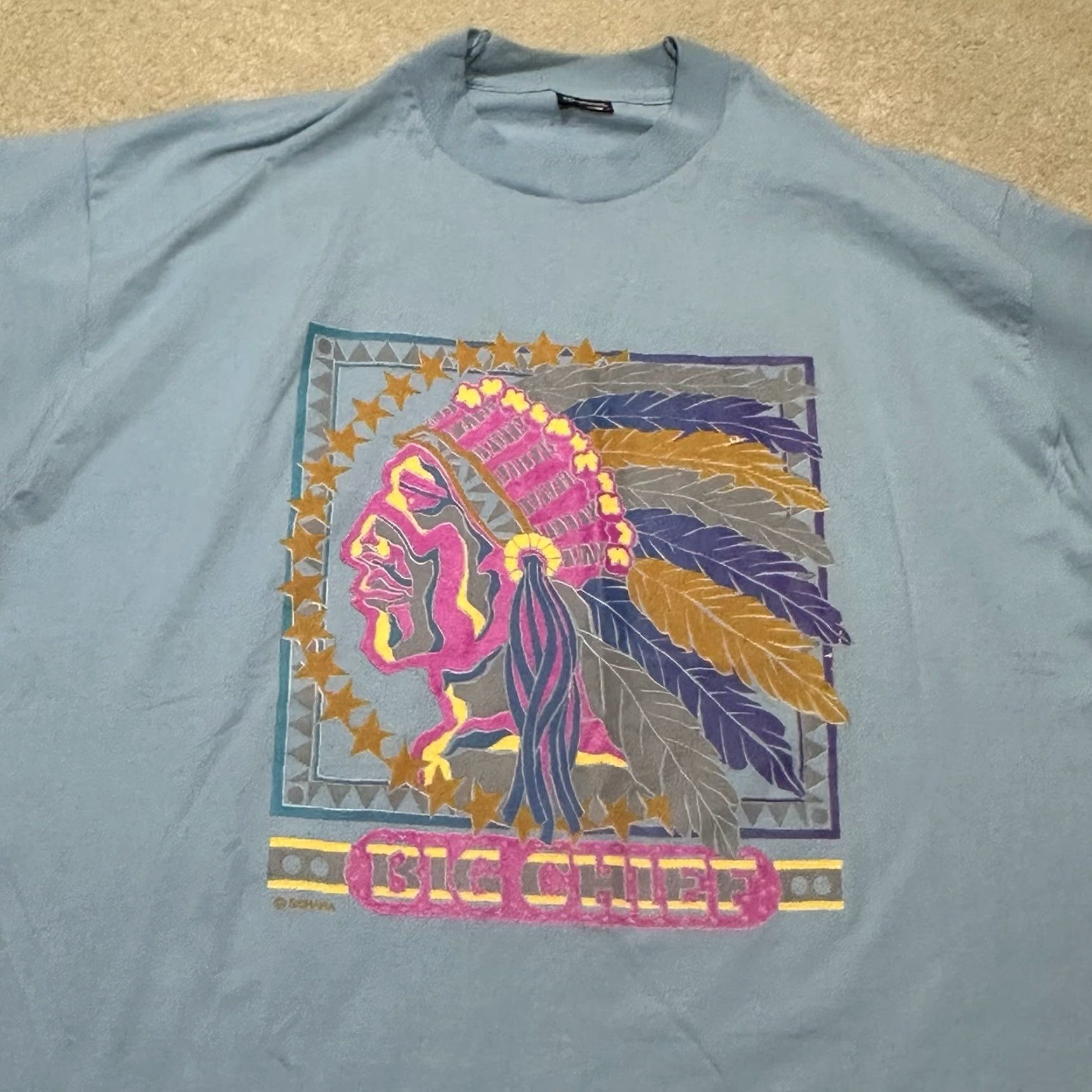 Vintage VINTAGE Best 90s T-Shirt Mens 2XL Blue Big Chief Single Stitch Crew Neck Short Sleeve Deadstock Size US XXL / EU 58 / 5 - 3 Thumbnail