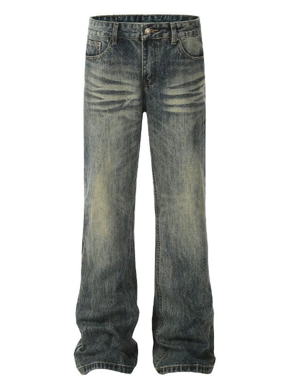 Jean Men's straight loose flared washed distressed blue jeans Size US 32 / EU 48 - 5 Thumbnail