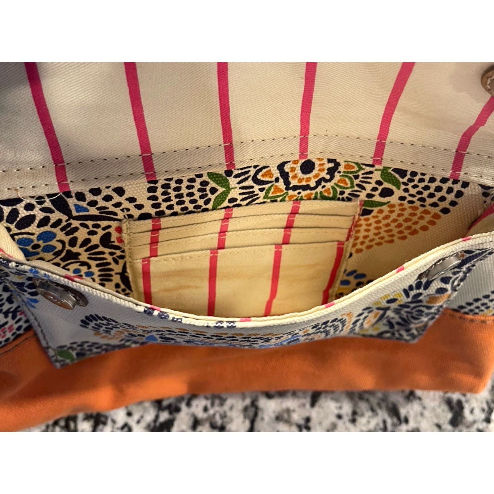 Fossil Fossil Lena Crossbody Tote Orange Floral Canvas Medium Womens Bag Purse Satchel Size ONE SIZE - 4 Thumbnail