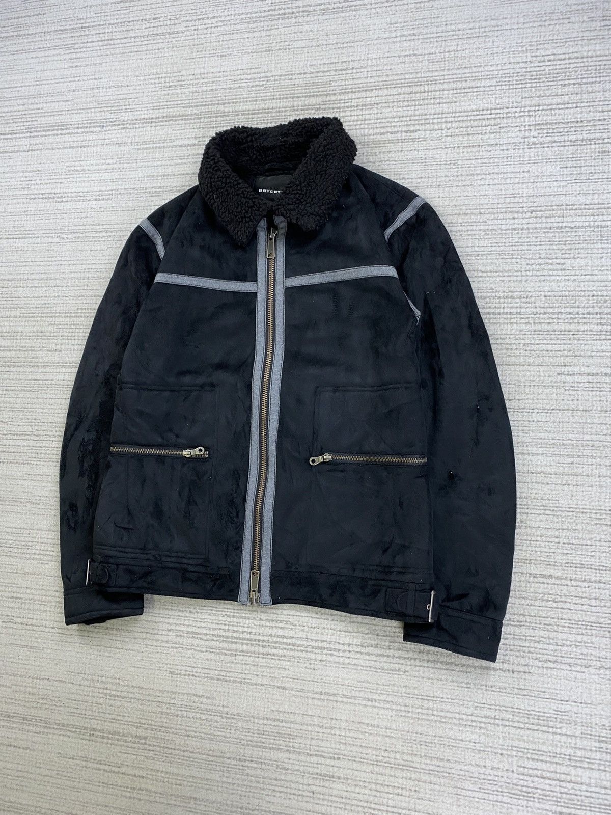 Boycott × Le Grande Bleu (L.G.B.) × Vintage Vtg Boycott Shearling Lined Zip Up Jacket with Contrast Trim Size US M / EU 48-50 / 2 - 4 Thumbnail