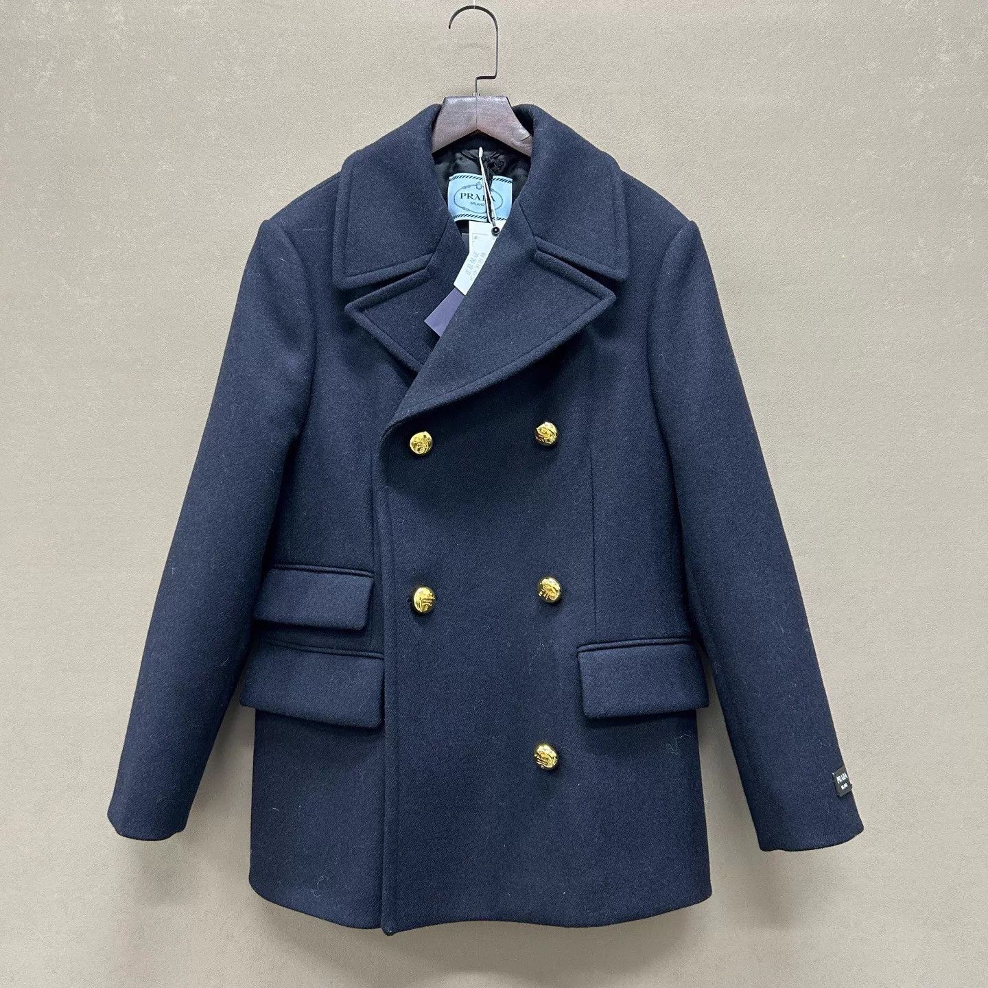 Prada Prada Navy Wool Logo Cuff Gold Button Coat 40 IT Size S / US 4 / IT 40 - 1 Thumbnail