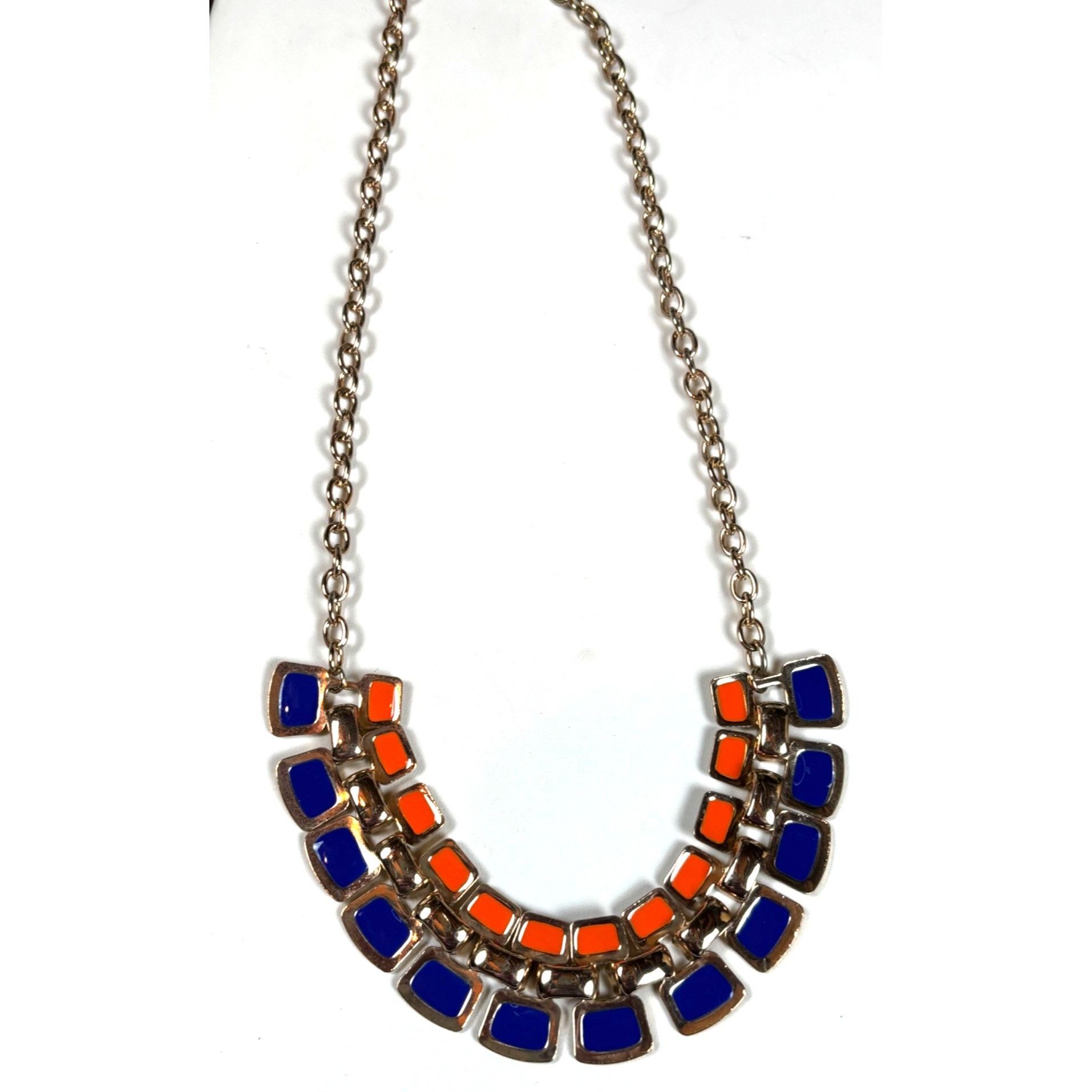 Other Orange & Blue Statement Necklace With Double Row Square Resi Size ONE SIZE - 2 Thumbnail