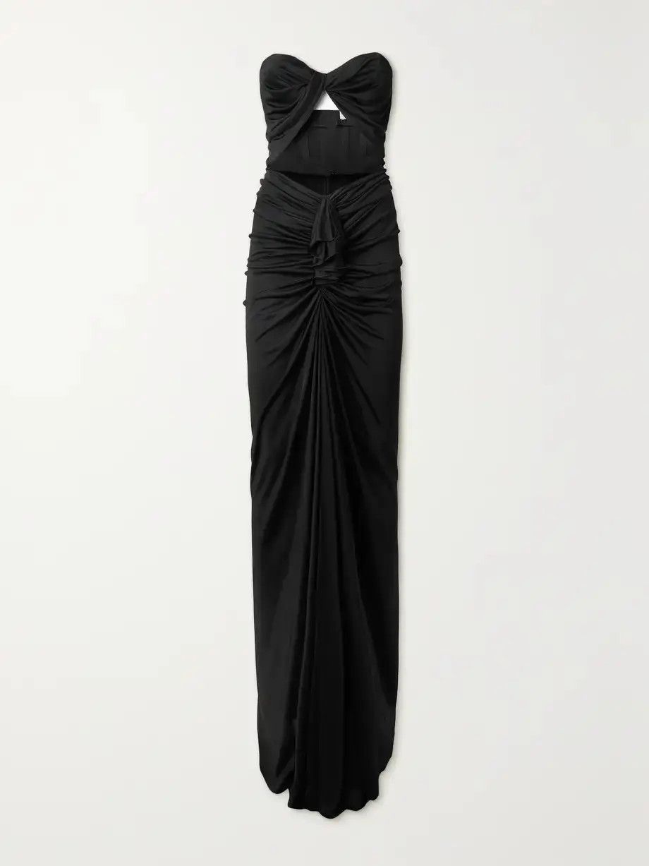 Saint Laurent Paris o1s1wg110125 740141 Cut-Out Bustier Dress Crepe Jersey Black Size XS / US 0-2 / IT 36-38 - 1 Thumbnail