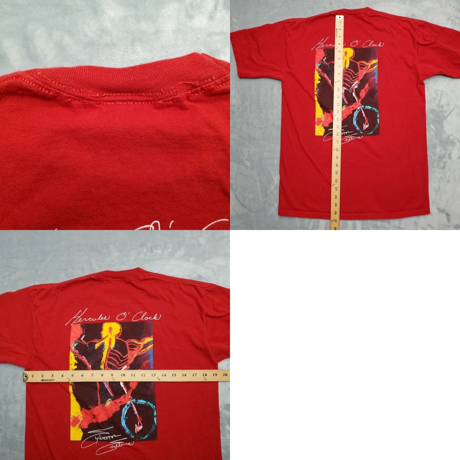 Planet Hollywood VINTAGE Planet Hollywood Shirt Mens M Red Crew Neck Cotton Jersey Short Sleeve Graphic Print 90s Sylvester Stallone Hercules O Clock Mens Size US M / EU 48-50 / 2 - 8 Thumbnail