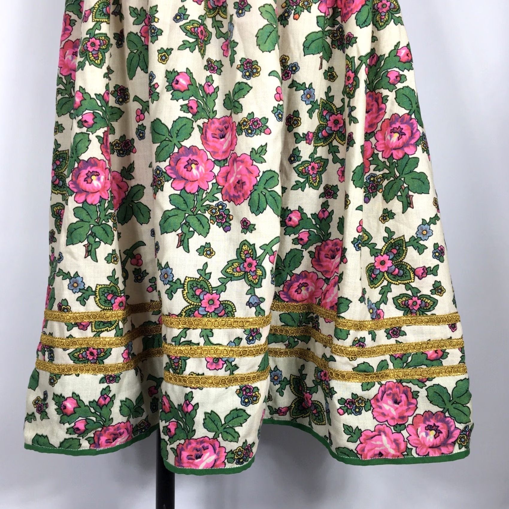 Vintage VINTAGE Hippie 70s Midi Skirt Green Floral Psychedelic Boho Adjustable Waist L Womens Size 36" / US 14 / IT 50 - 4 Thumbnail