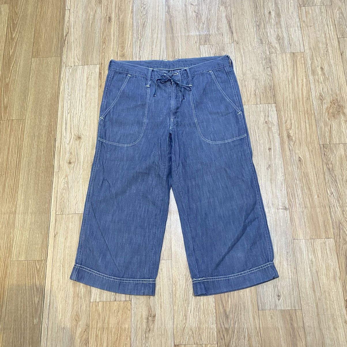 45rpm 2000s 45rpm Drawstring Linen Blue Short Pants Size US 29 - 1 Thumbnail