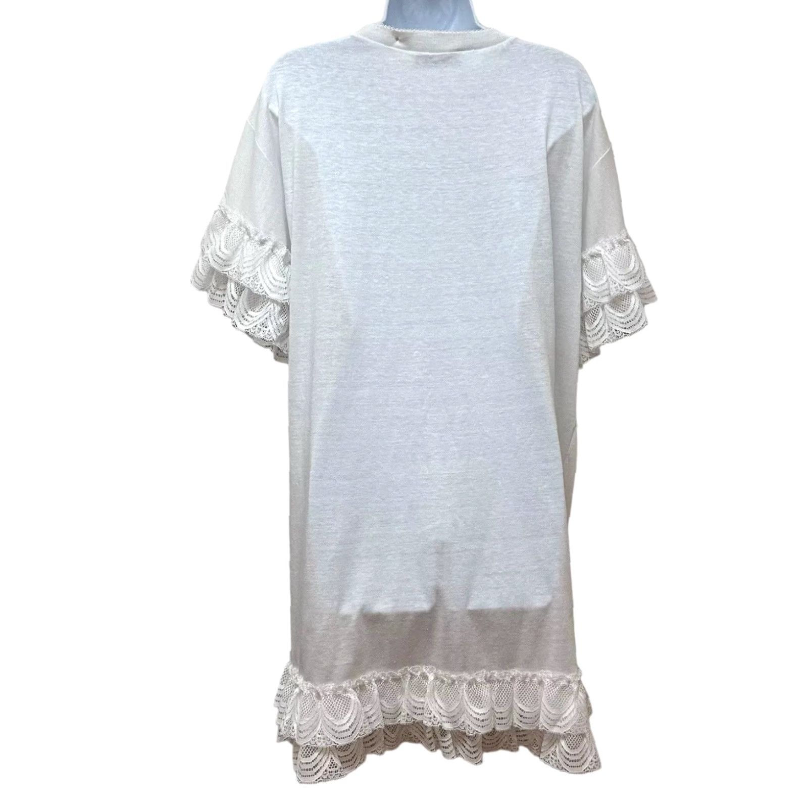 Vintage VINTAGE Cotton T Shirt Dress Puff Flutter Lace Sleeve Dainty Oversized One Size Size ONE SIZE - 2 Thumbnail