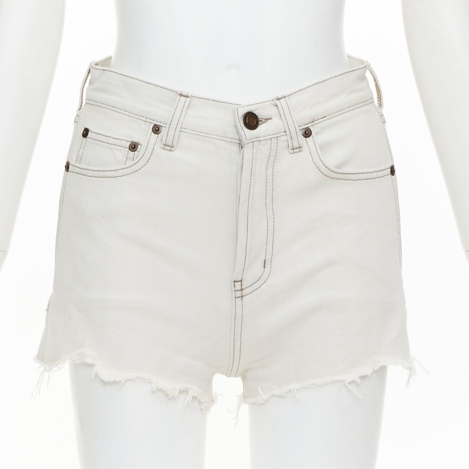 Saint Laurent Paris SAINT LAURENT 2021 light grey washed cotton distressed mini shorts 25" Size 27" / US 4 / IT 40 - 1 Thumbnail