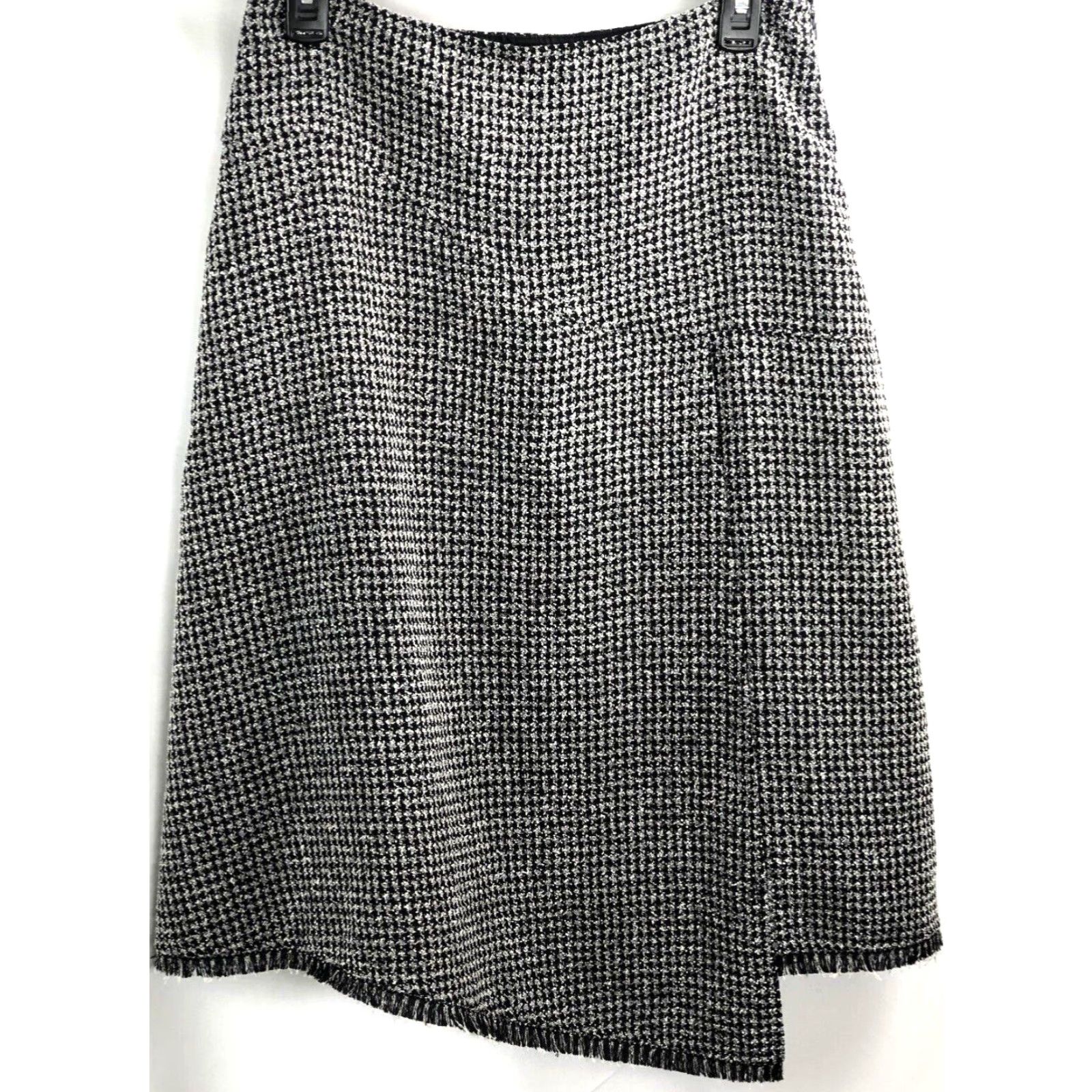 Vintage SC collection slit A-line skirt 10 BIK Wht houndstooth Check Fringe Zipper Knee Length Womens Size 32" / US 10 / IT 46 - 2 Thumbnail