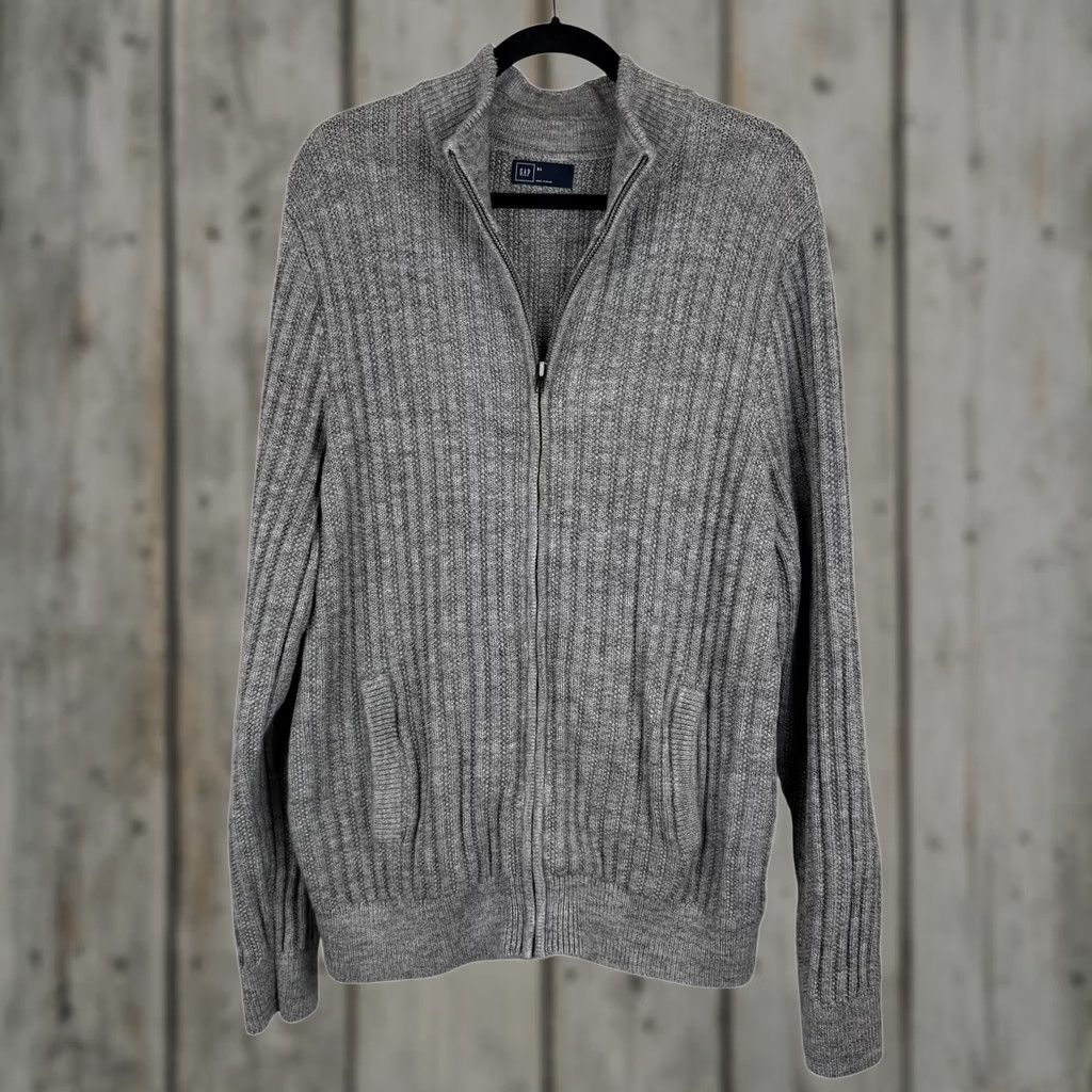 Gap GAP Unisex Gray Knit Full Zip Jacket - 100% Cotton - XL - Men - Cardigan - Pockets Size US XL / EU 56 / 4 - 1 Thumbnail
