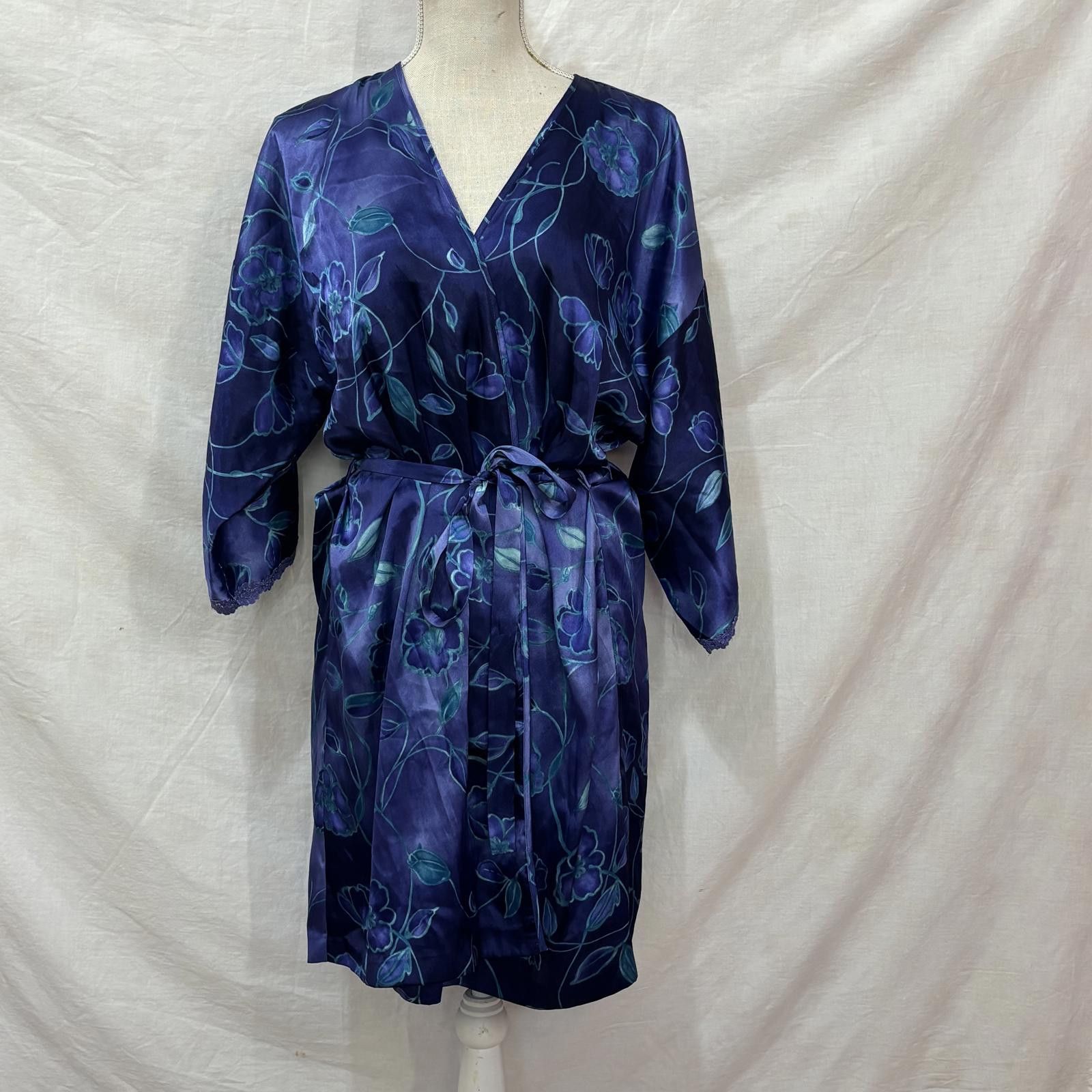 Other Vtg 90s satin floral blue & turquoise lingerie set sz large Size ONE SIZE - 2 Thumbnail