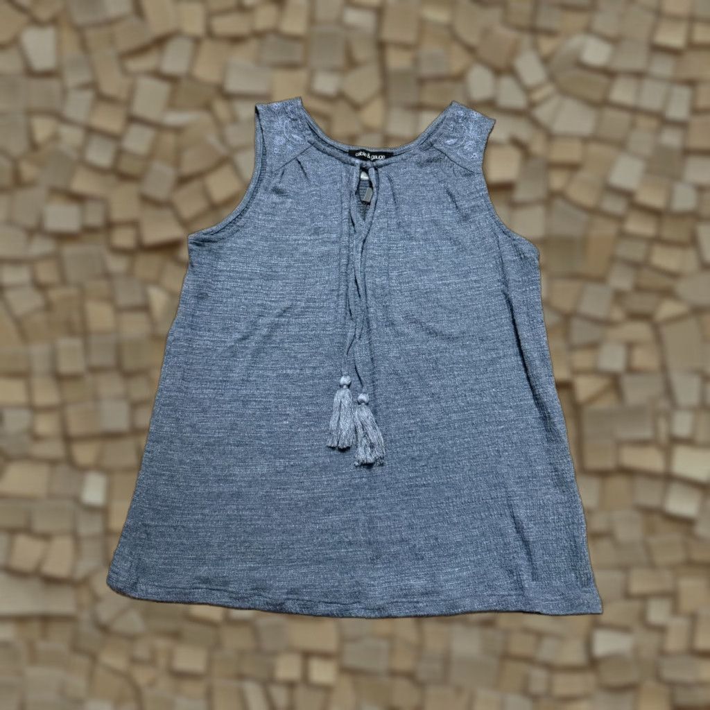 Vintage Cable & Gauge Tank Top Women's XS Blue V-Neck Tassel Tank NWT Casual Modern Basic Sleeveless Shirt Size XS / US 0-2 / IT 36-38 - 1 Thumbnail