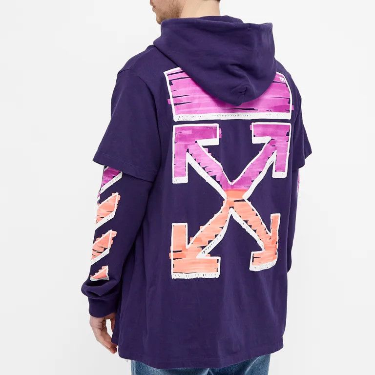 Off-White Blue Marker Arrows Oversized Layered Tee Hoodie Size US XS / EU 42 / 0 - 2 Thumbnail