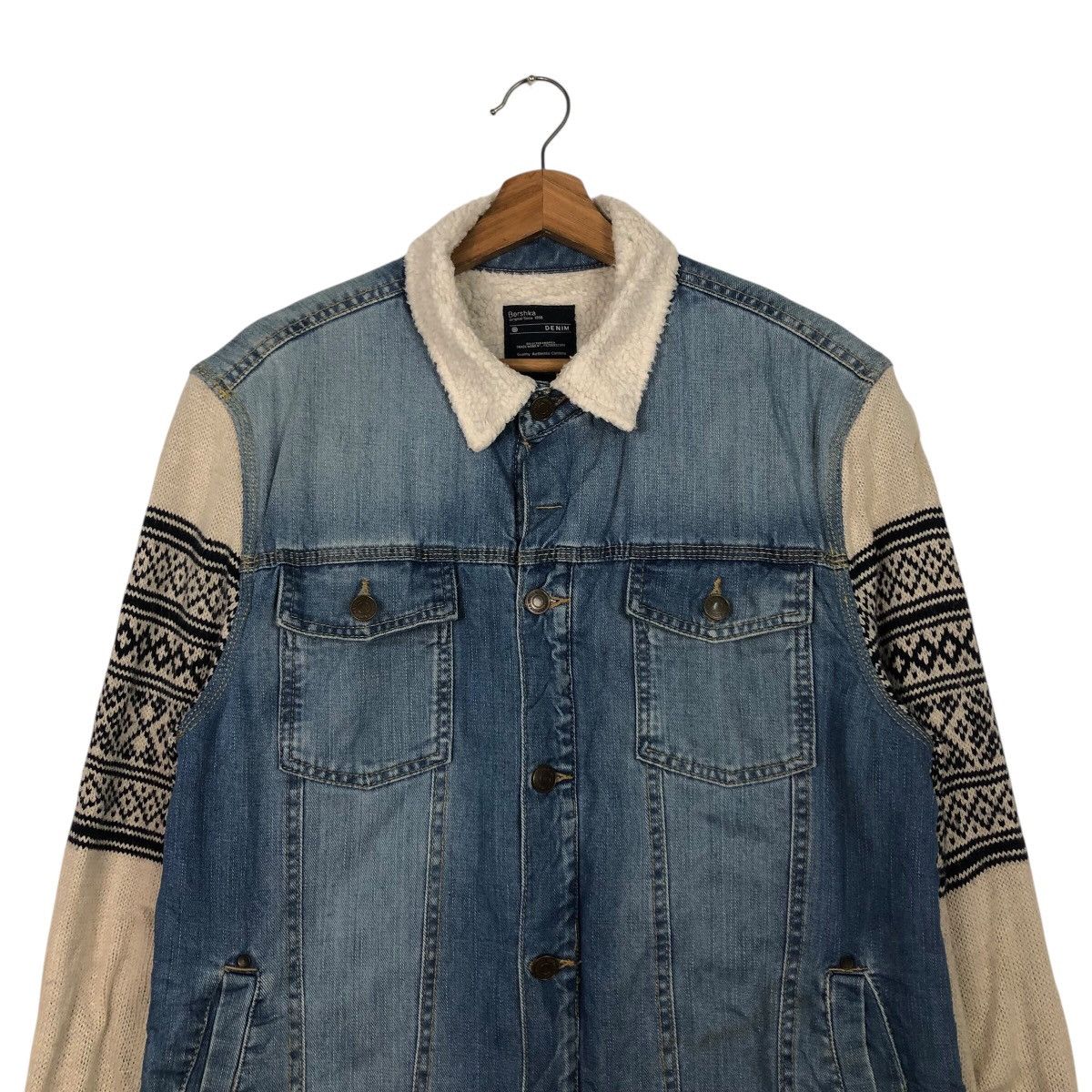 Japanese Brand 📌Denim Trucker Biker Jacket Bershka Knit Hand Issey Miyake Size US L / EU 52-54 / 3 - 4 Thumbnail