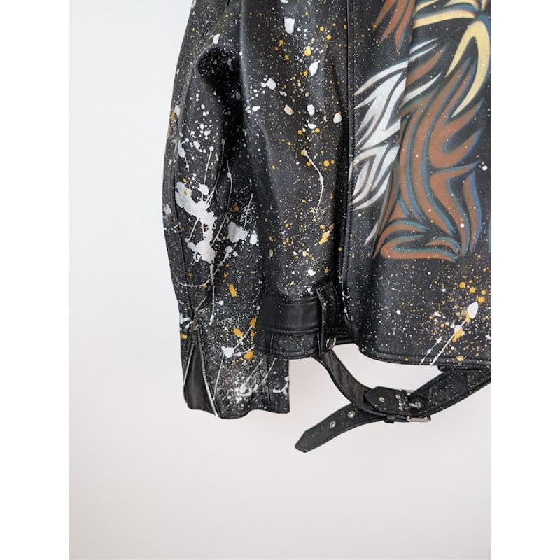 Celine o1rshd1 Hand Painted Biker Jacket in Black Size US L / EU 52-54 / 3 - 18 Thumbnail