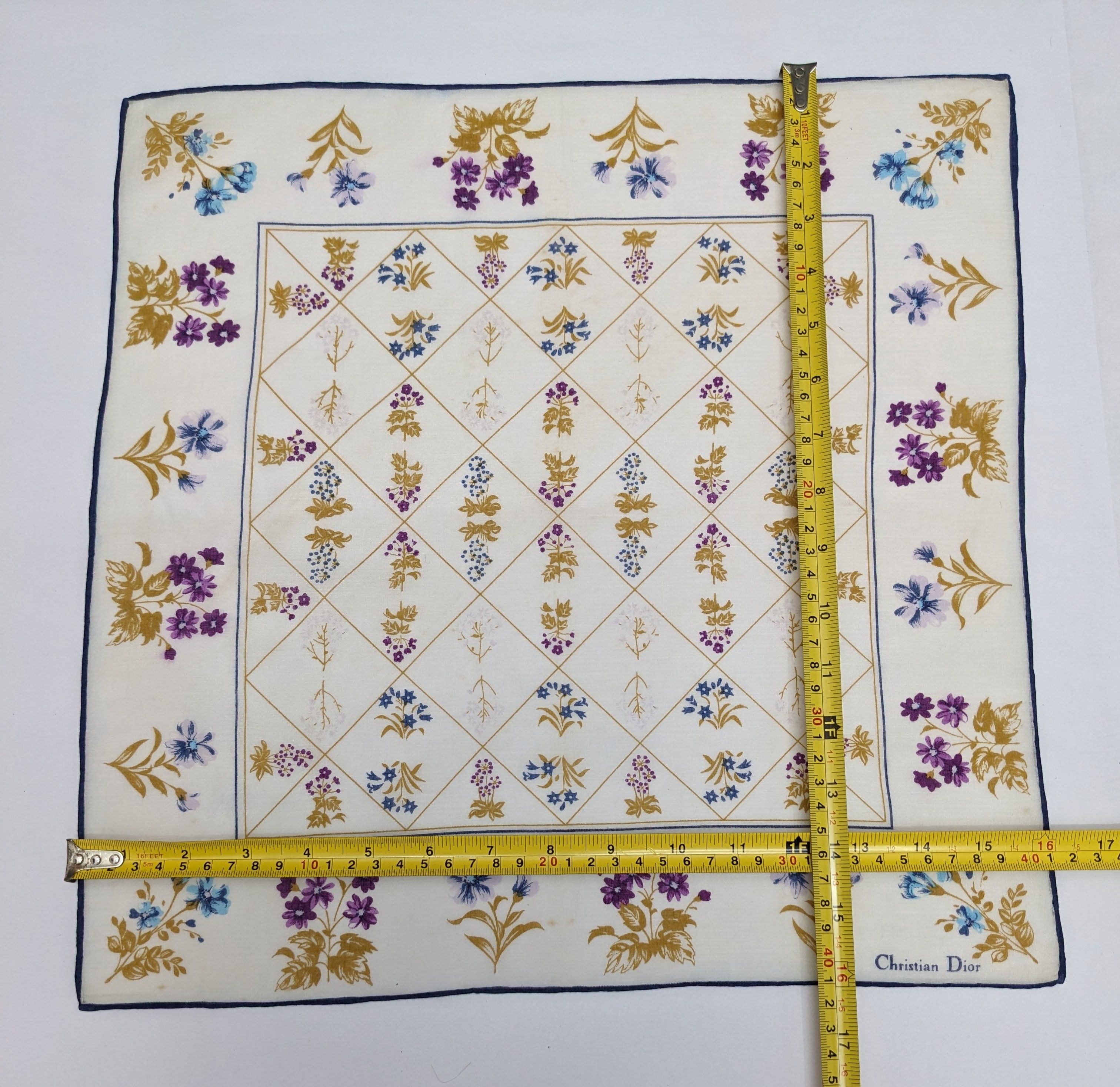 Christian Dior Monsieur CHRISTIAN DIOR Handkerchief Scarf Floral Diamond Lattice Size ONE SIZE - 4 Thumbnail
